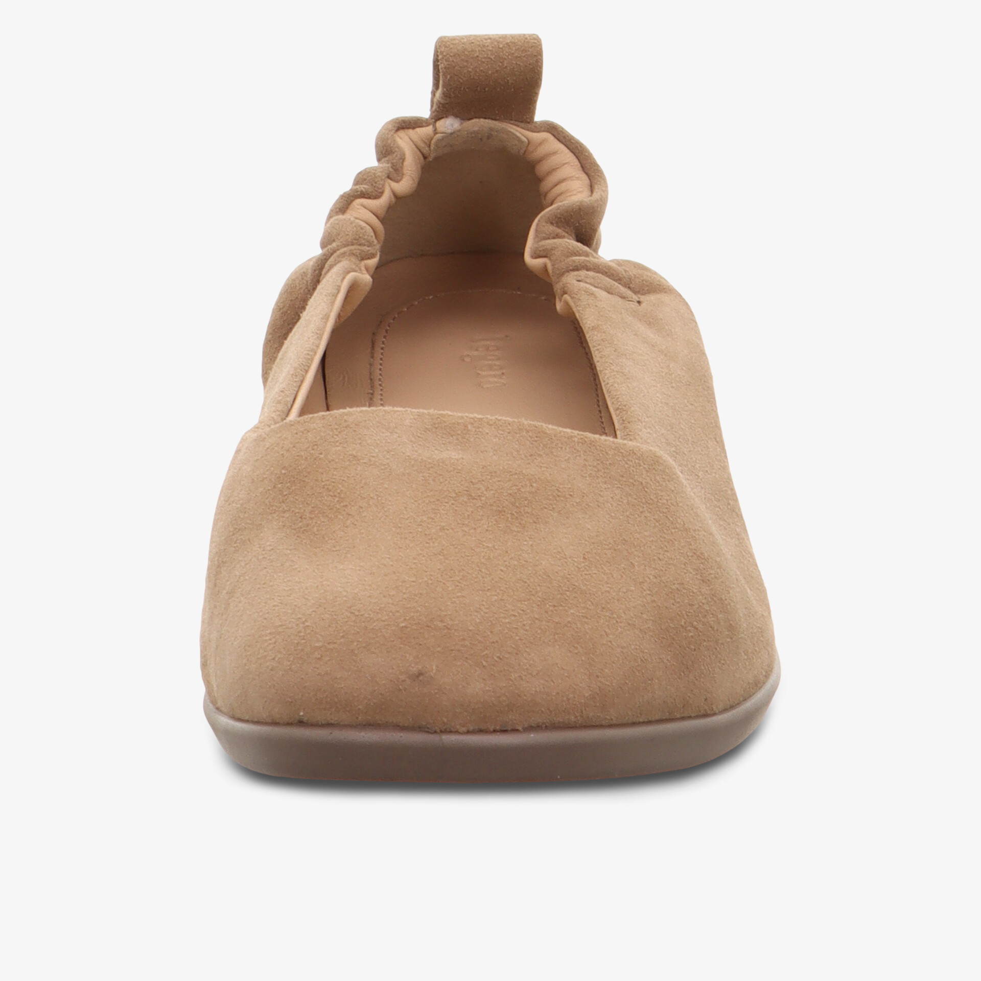 Bequemer Ballerina aus weichem Samt mit elastischem Abschluss und leichtem flexiblen Profil in natürlichem Beige