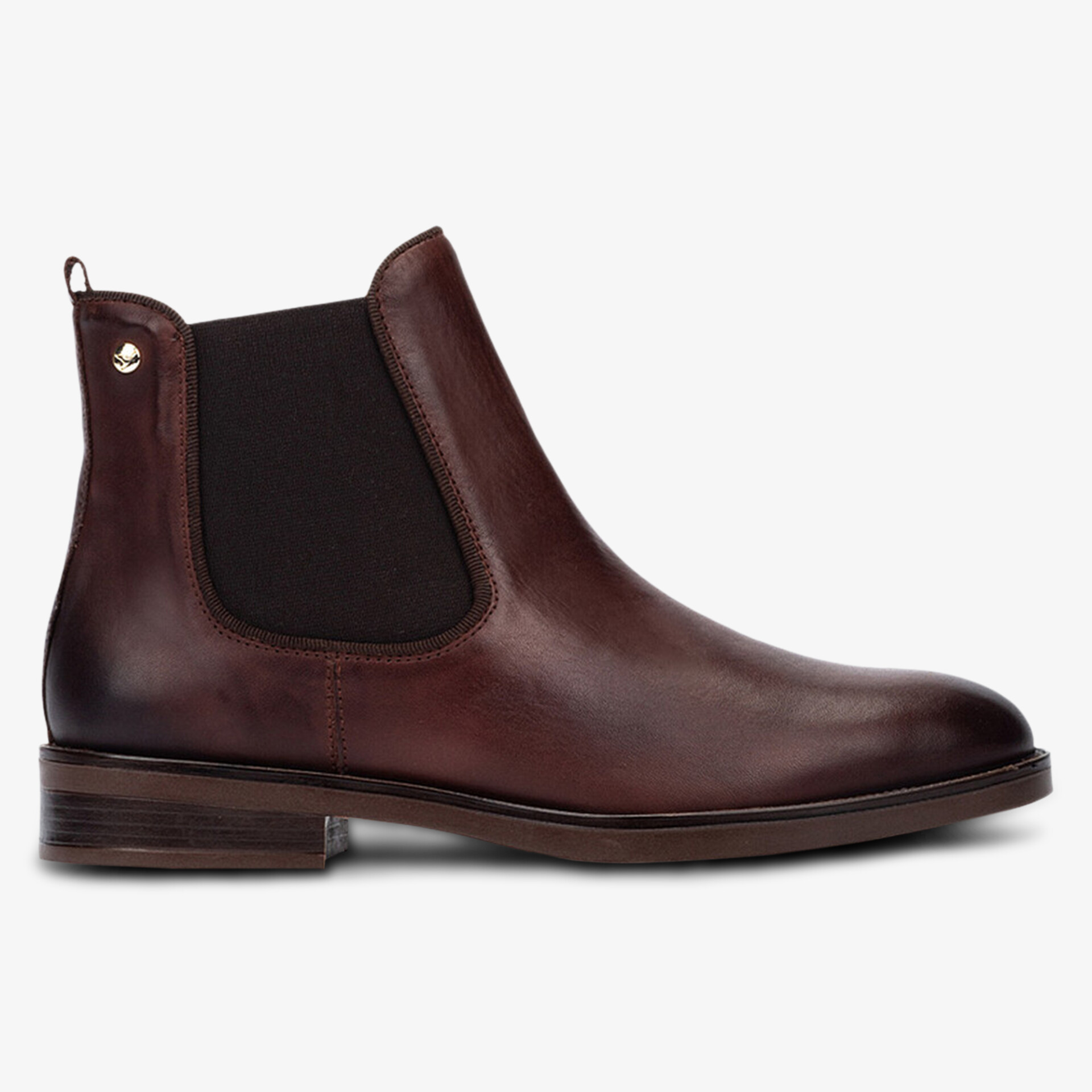 Elegante braune Lederstiefelette mit elastischem Seiteneinsatz für hohen Tragekomfort und zeitloses Design