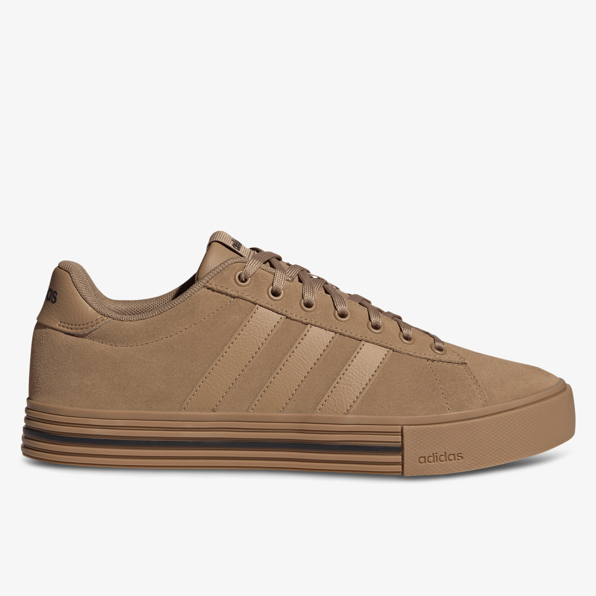 Seitliche Ansicht eines bequemen, modischen Sneakers in dezenter Farbe aus strapazierfähigem Material