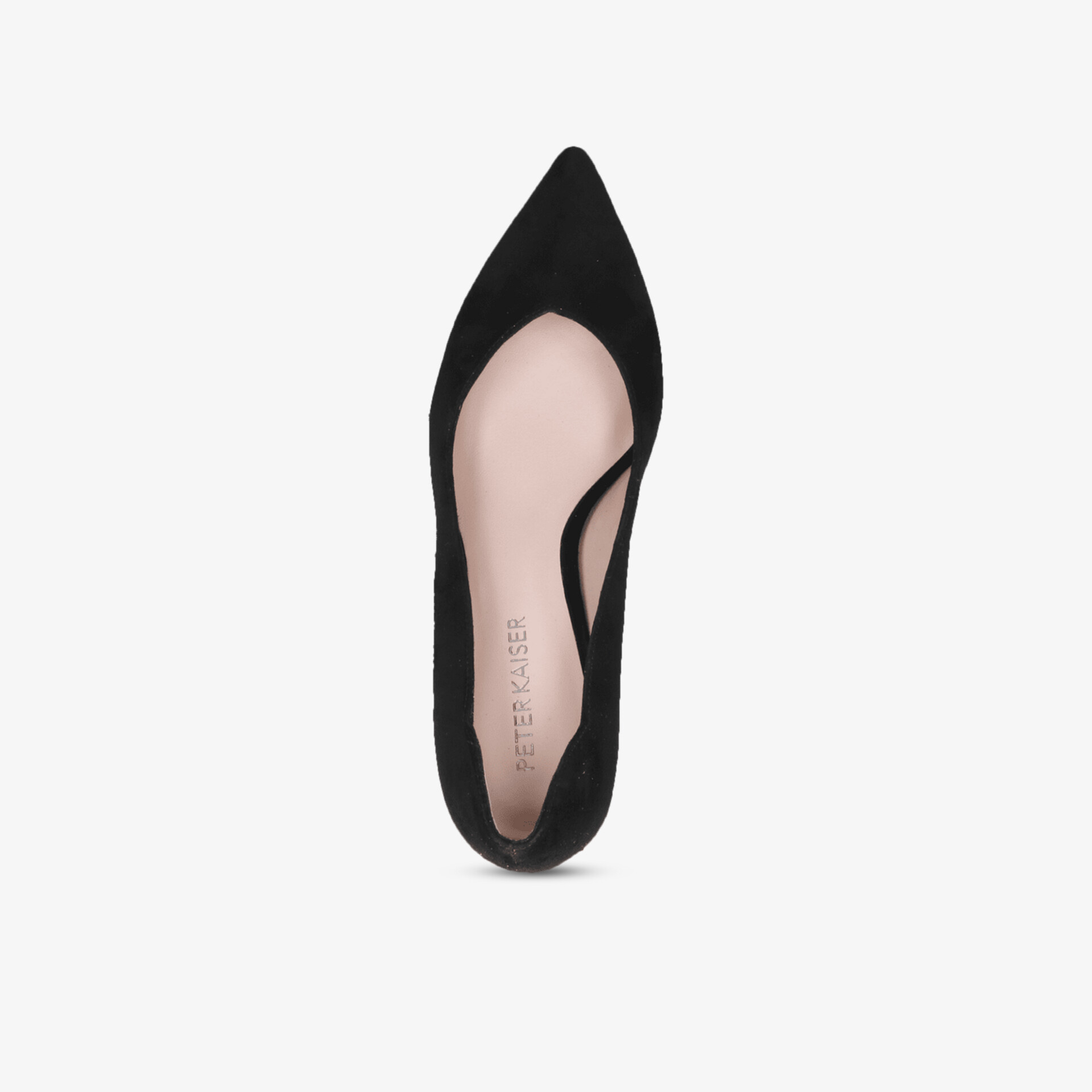 Eleganter schwarzer Pumps mit spitzer Form und bequemem Schuhdesign, klare Draufsicht zeigt stilvolles Aussehen