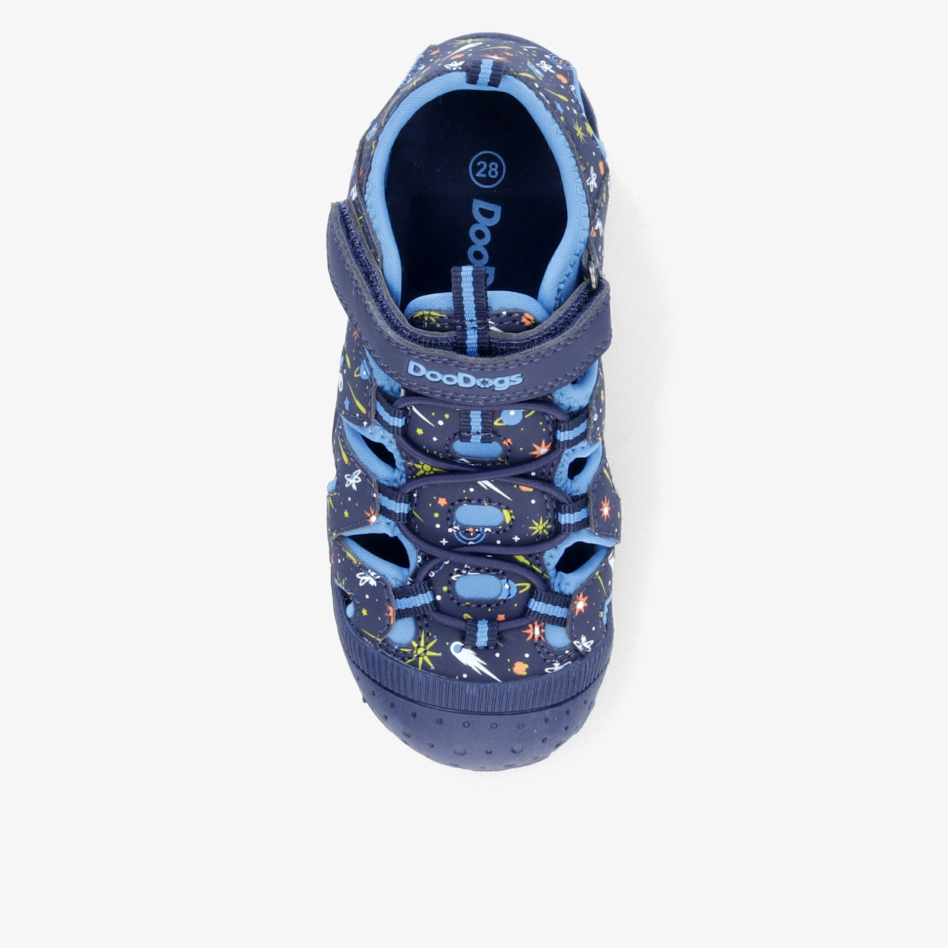 Blauer Kinderschuh mit Sternenmuster, sicherem Klettverschluss und atmungsaktivem Design für angenehmen Tragekomfort