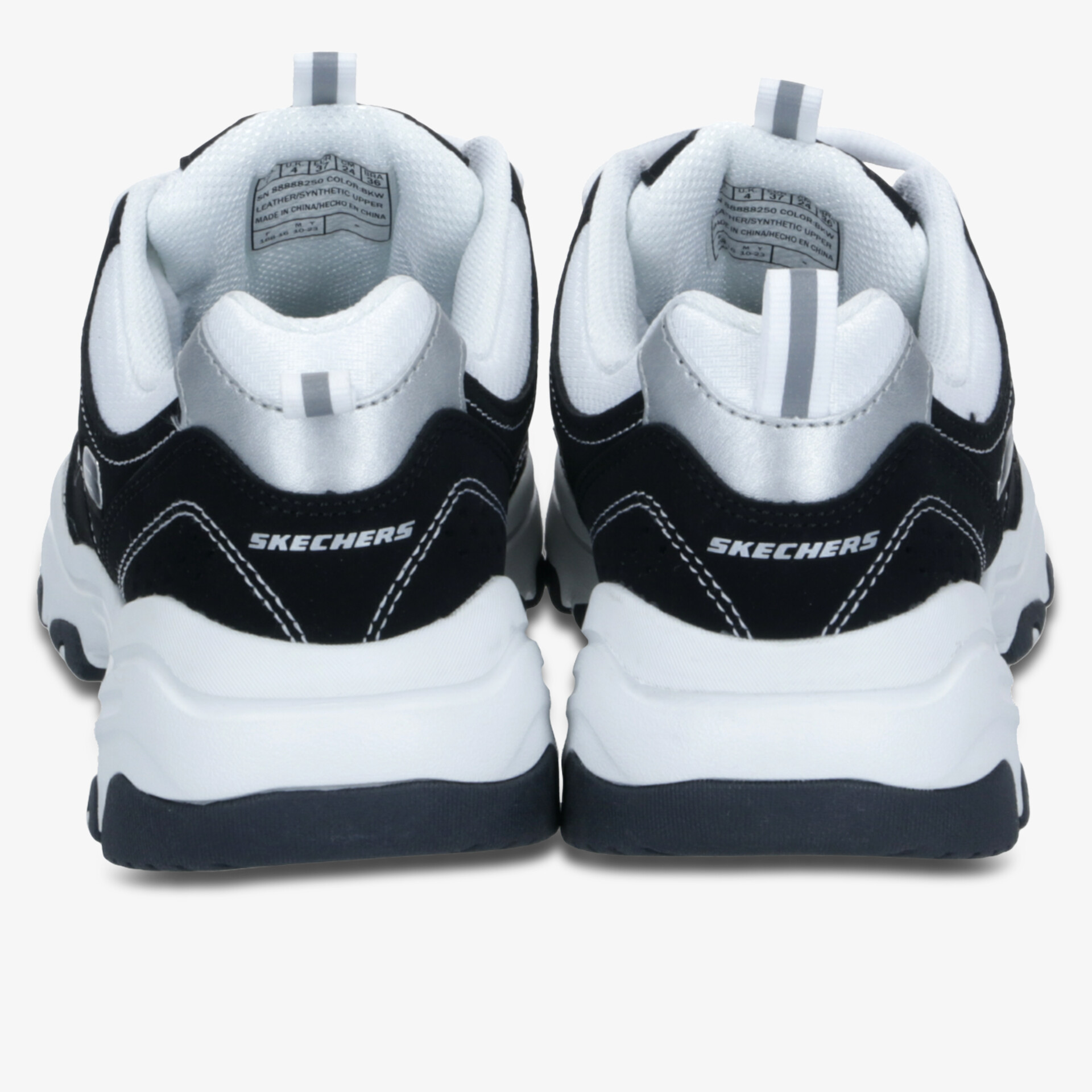 Rückansicht von sportlichen Sneakers mit gepolsterter Ferse und dicker rutschfester Sohle