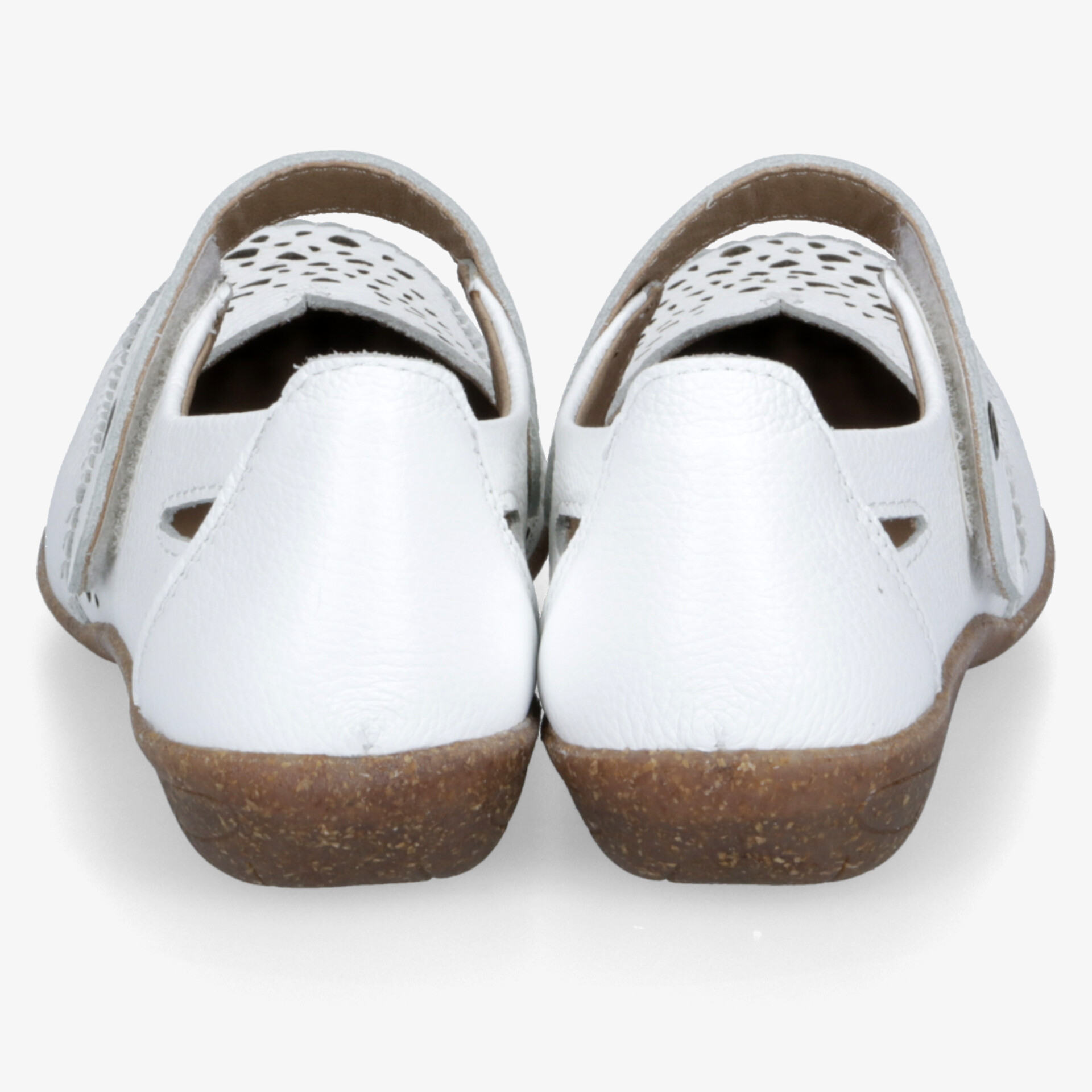 Weiße Lederschuhe mit rutschfester Sohle und bequemer Passform, Rückansicht eines Paars, langlebig und komfortabel