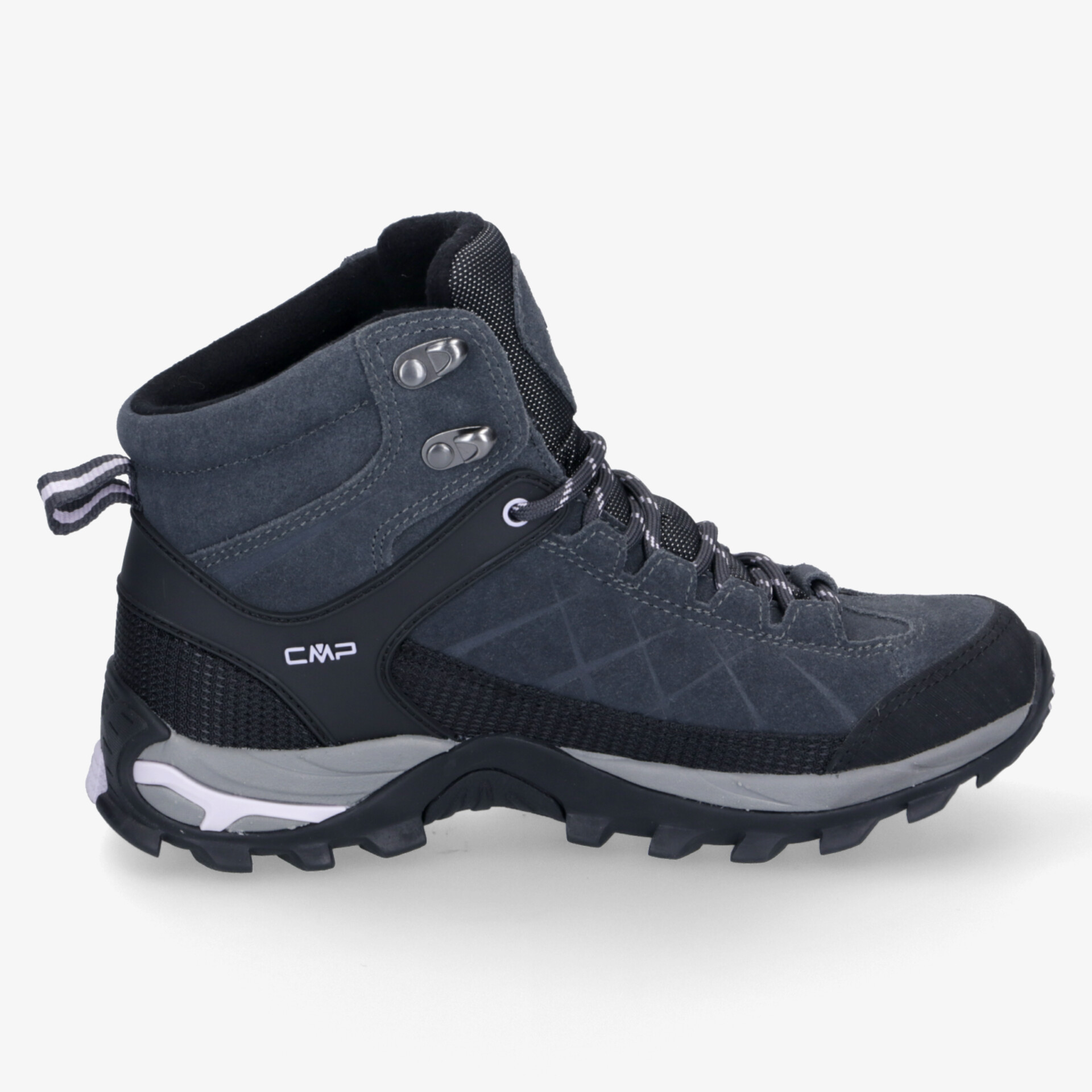 Technischer schwarzer Wanderschuh mit gepolstertem Knöchel, robuster rutschfester Sohle und stabiler Schnürung