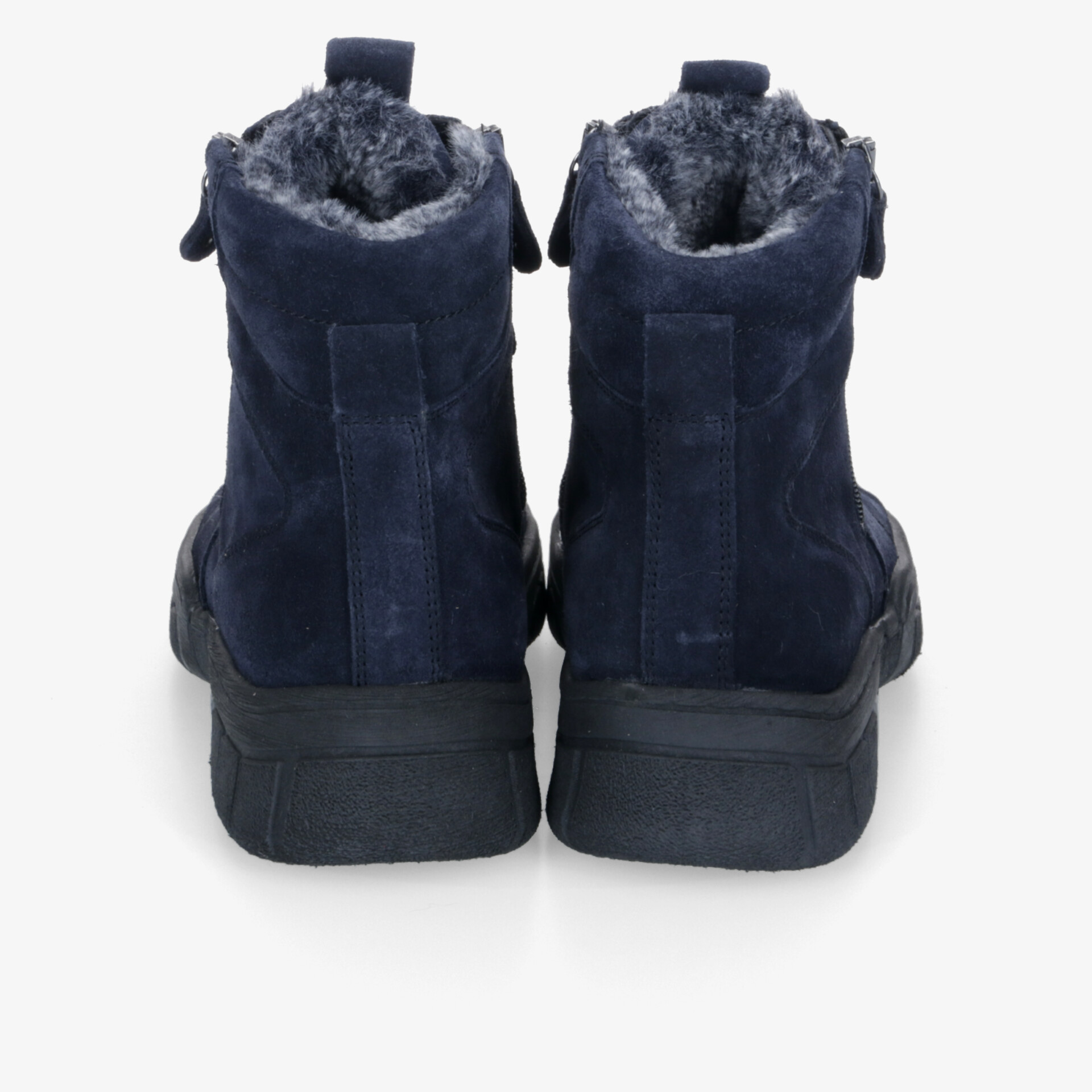 Warme Winterstiefel mit weichem Fellfutter und rutschfester Sohle in blau von hinten gezeigt