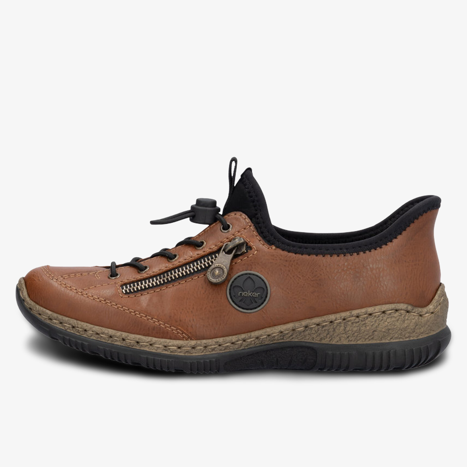 Bequemer brauner Lederschuh mit seitlichem Reißverschluss und flexibler Gummisohle, ideale Passform für Alltag