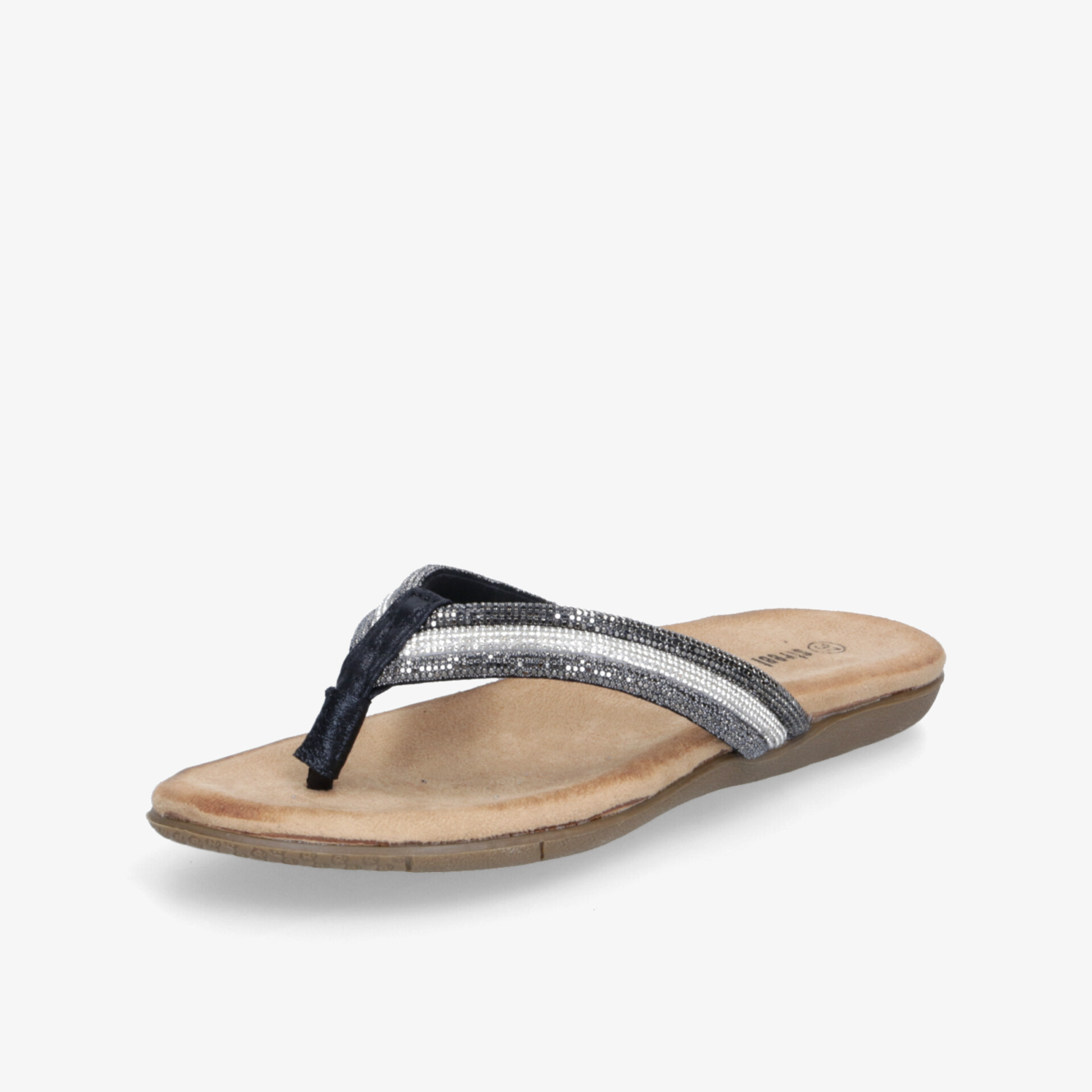 Moderner schwarzer Flipflop mit bequemer Sohle und elegantem Design, ideal für Alltag und Freizeit.