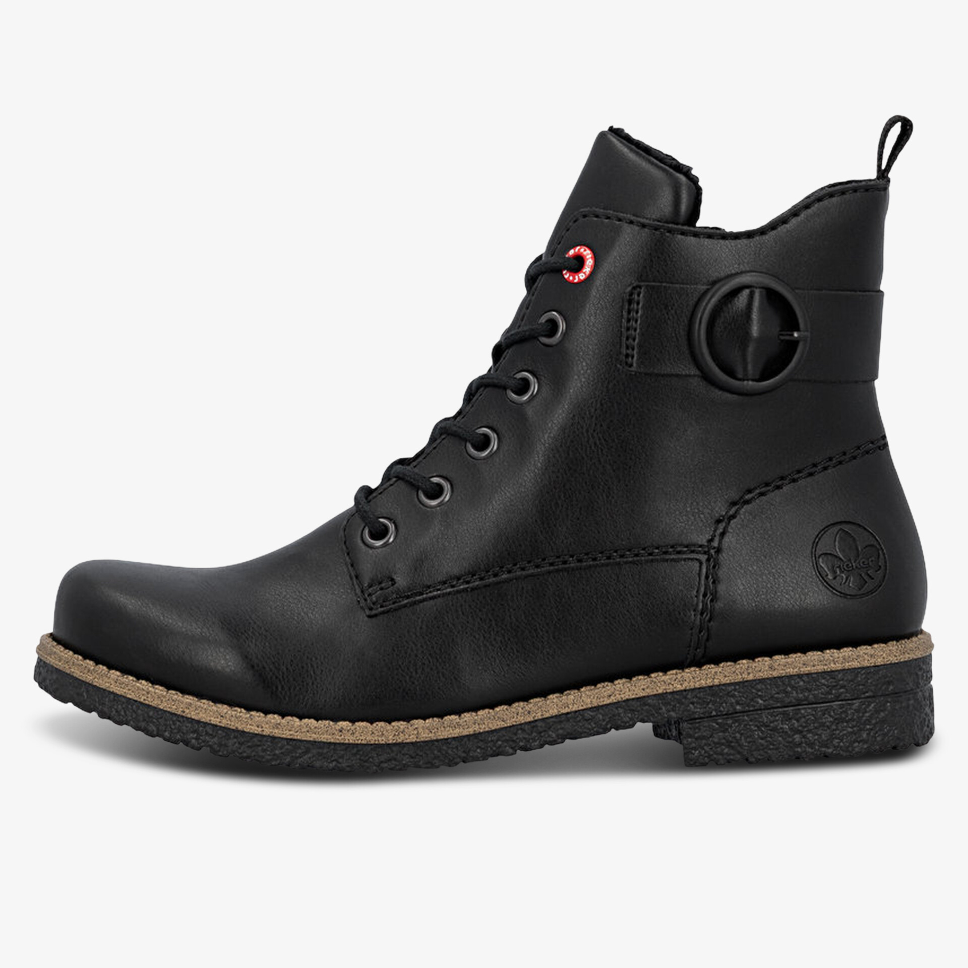 Robuster schwarzer Lederstiefel mit Schnürung und profilierter rutschfester Sohle für hohen Tragekomfort