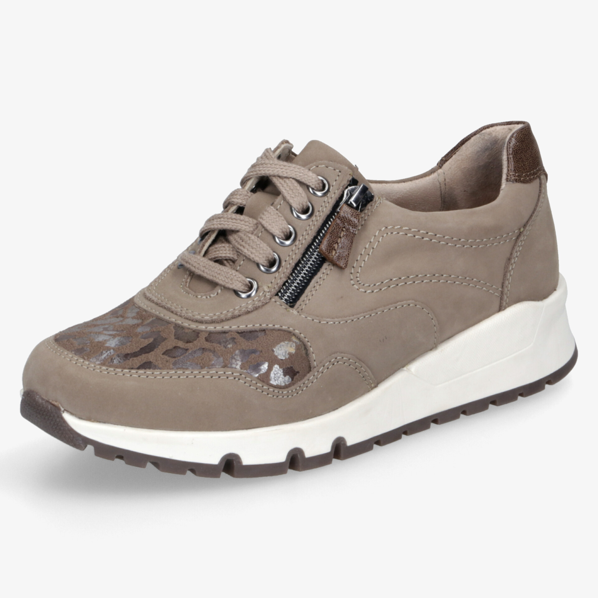 Leichter beiger Sneaker mit Reißverschluss und Schnürung, komfortable Passform und rutschfester Sohle für optimalen Halt