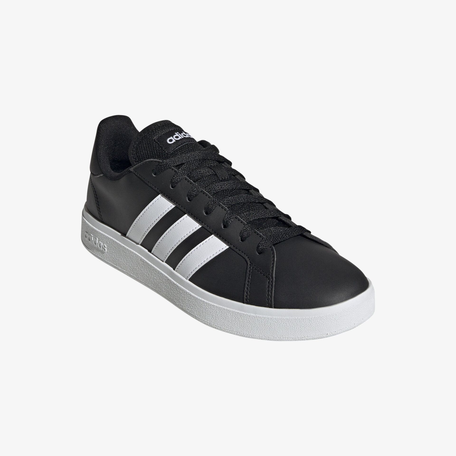Moderner schwarzer Sneaker mit weißen Streifen für sportlichen und bequemen Tragekomfort.