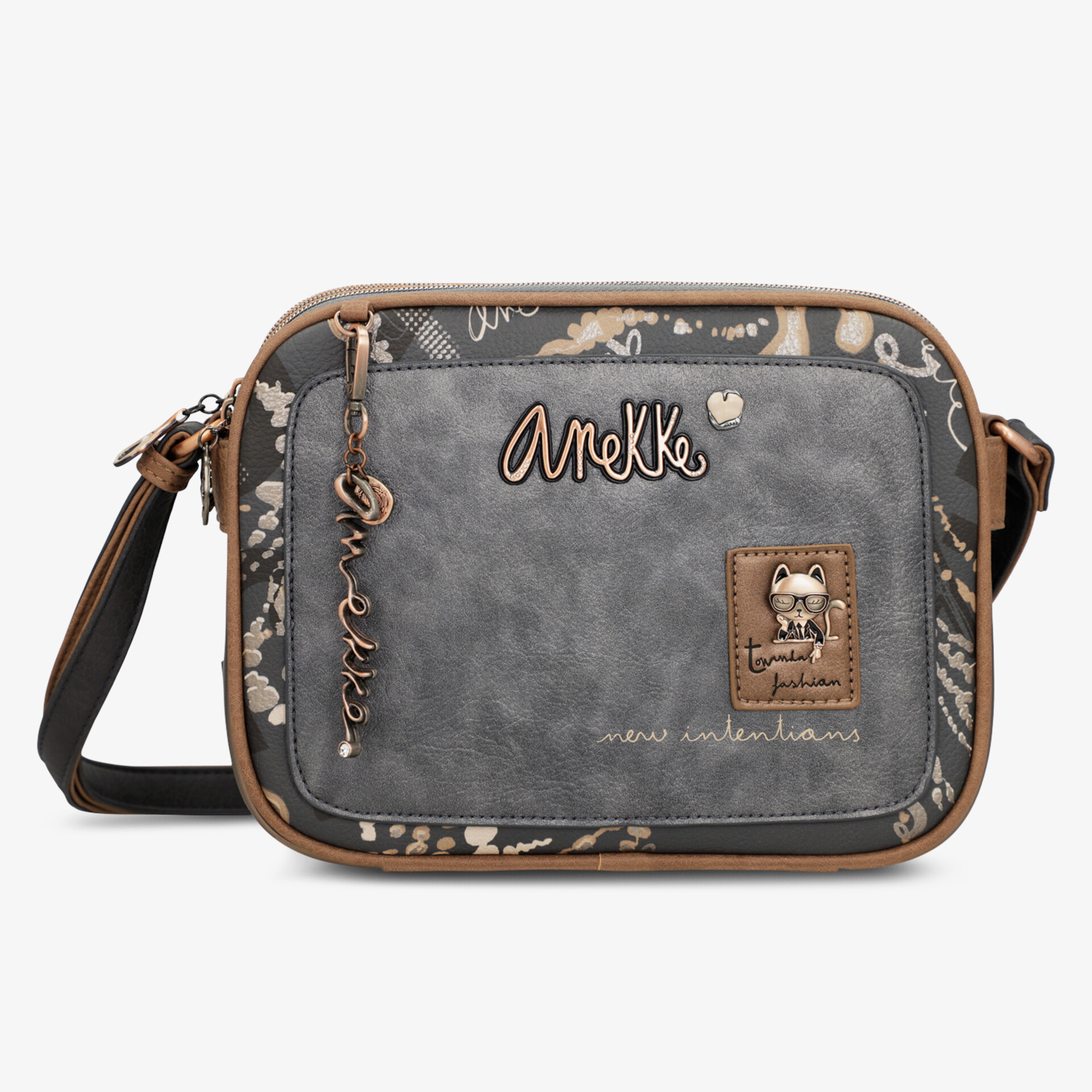 Robuste Umhängetasche mit praktischem Reißverschluss, dekorativem Logo und attraktivem Mix aus Materialien in kompakter Form