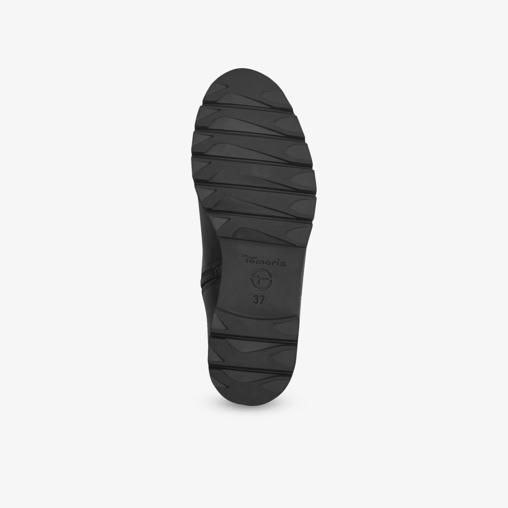 Schwarze Schuhsohle mit tiefem Profil für sicheren Halt und hohe Strapazierfähigkeit