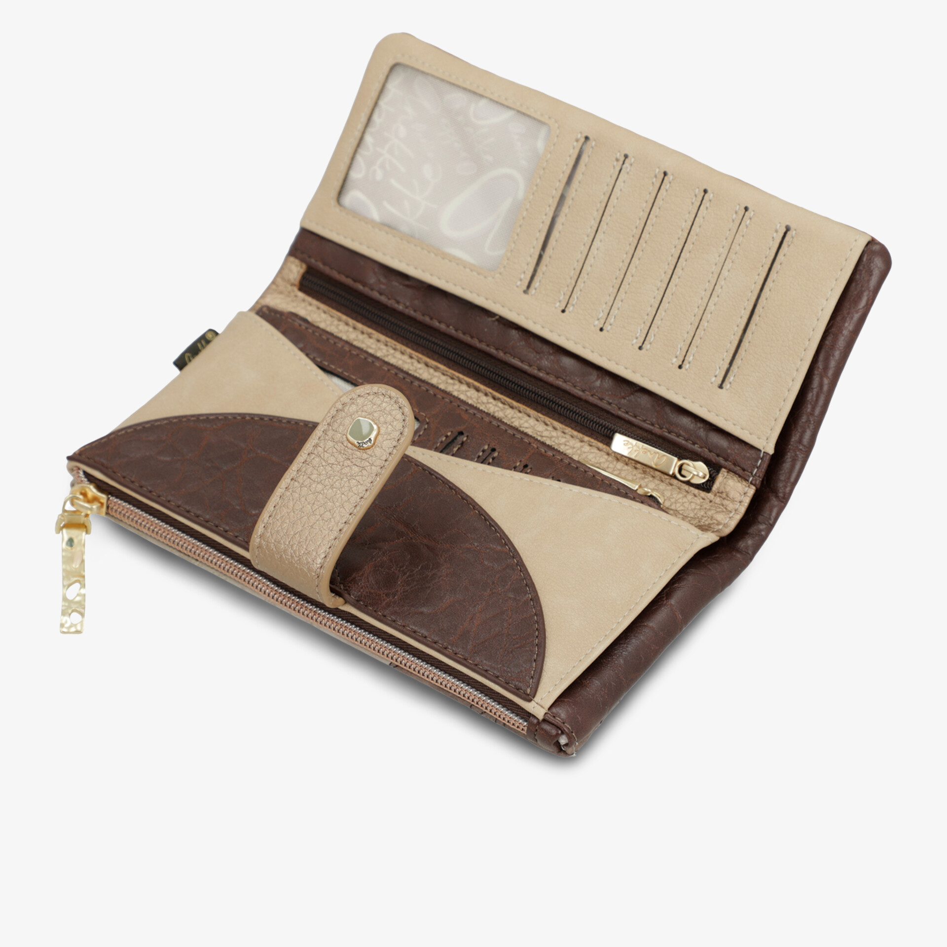 Elegante Geldbörse aus Leder mit Reißverschluss und mehreren Kartenfächern in zweifarbigem Design