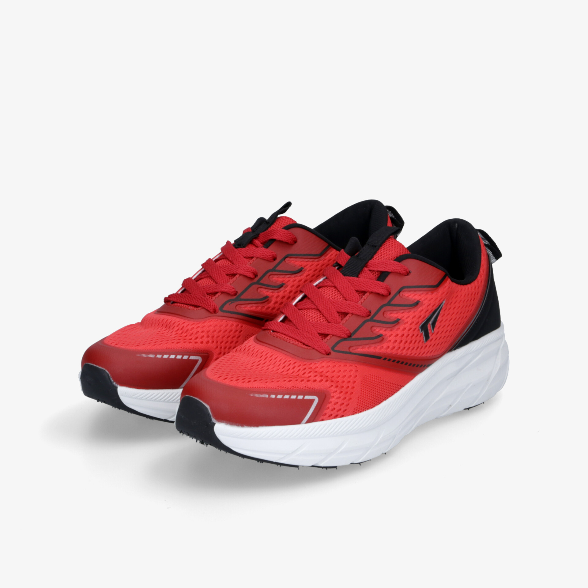 Rotes sportliches Sneaker-Paar mit gepolsterter Sohle und stabilem Schnürsystem für optimalen Laufkomfort