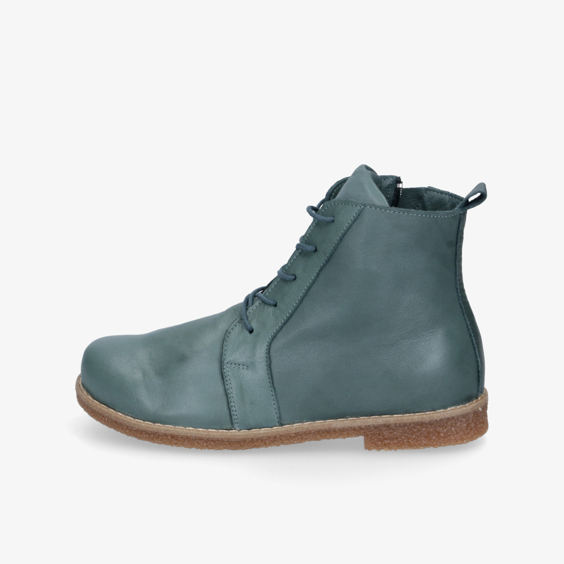 Seitlich sichtbarer blauer Lederstiefel mit Schnürung, bequeme Passform und stabiler Sohle für täglichen Komfort.