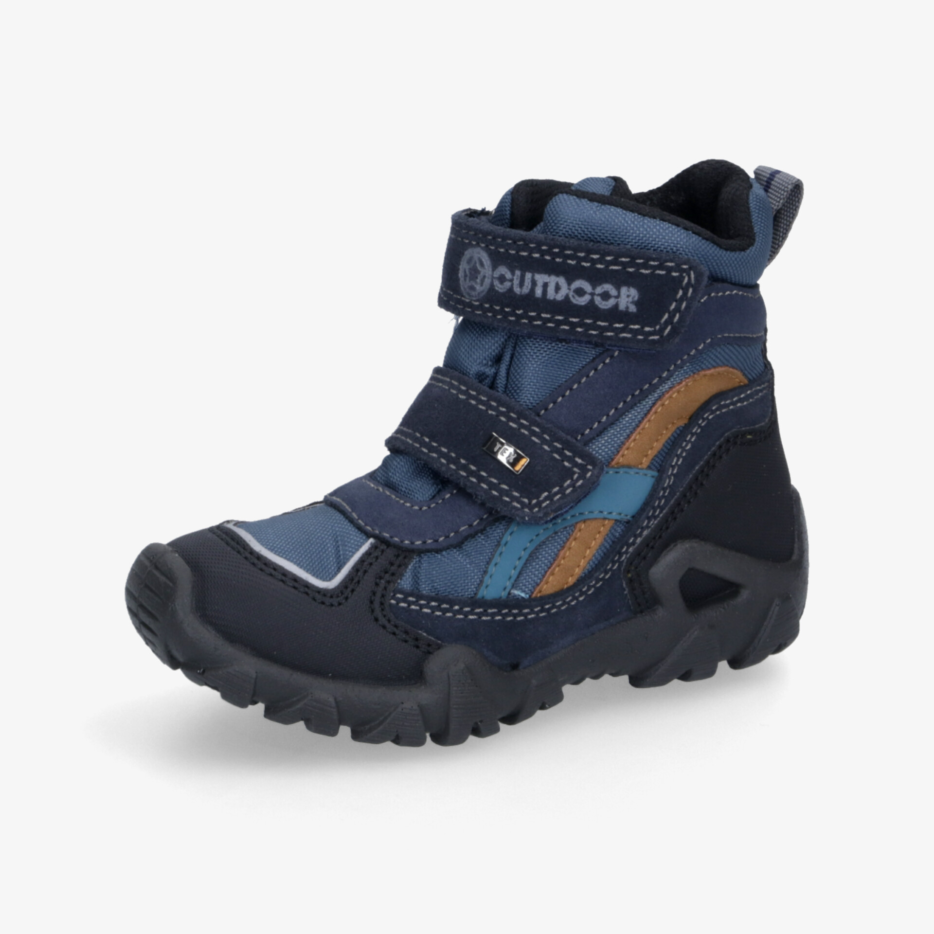 Blauer Outdoor Schuh mit rutschfester Sohle und warmem Innenfutter, robuste Verarbeitung für kaltes Wetter