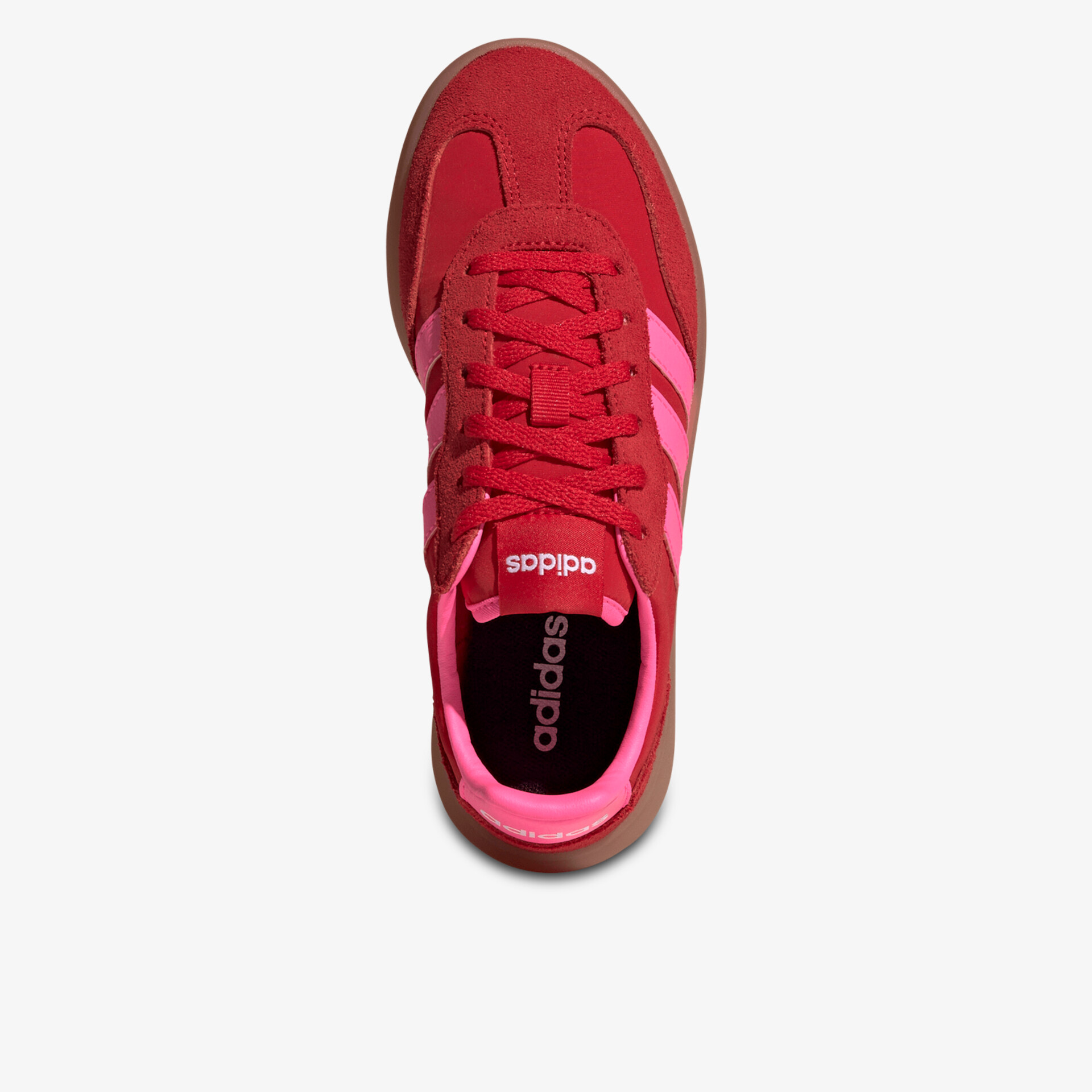 Roter sportlicher Sneaker mit atmungsaktivem Material und bequemer Passform, Draufsicht