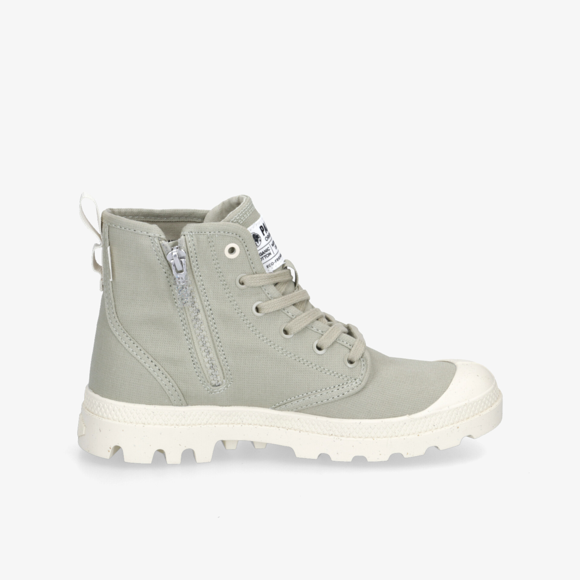 Leichter Outdoor-Sneaker mit stabilem Profil, Reißverschluss und bequemer Sohle in heller grauer Farbe, seitliche Ansicht