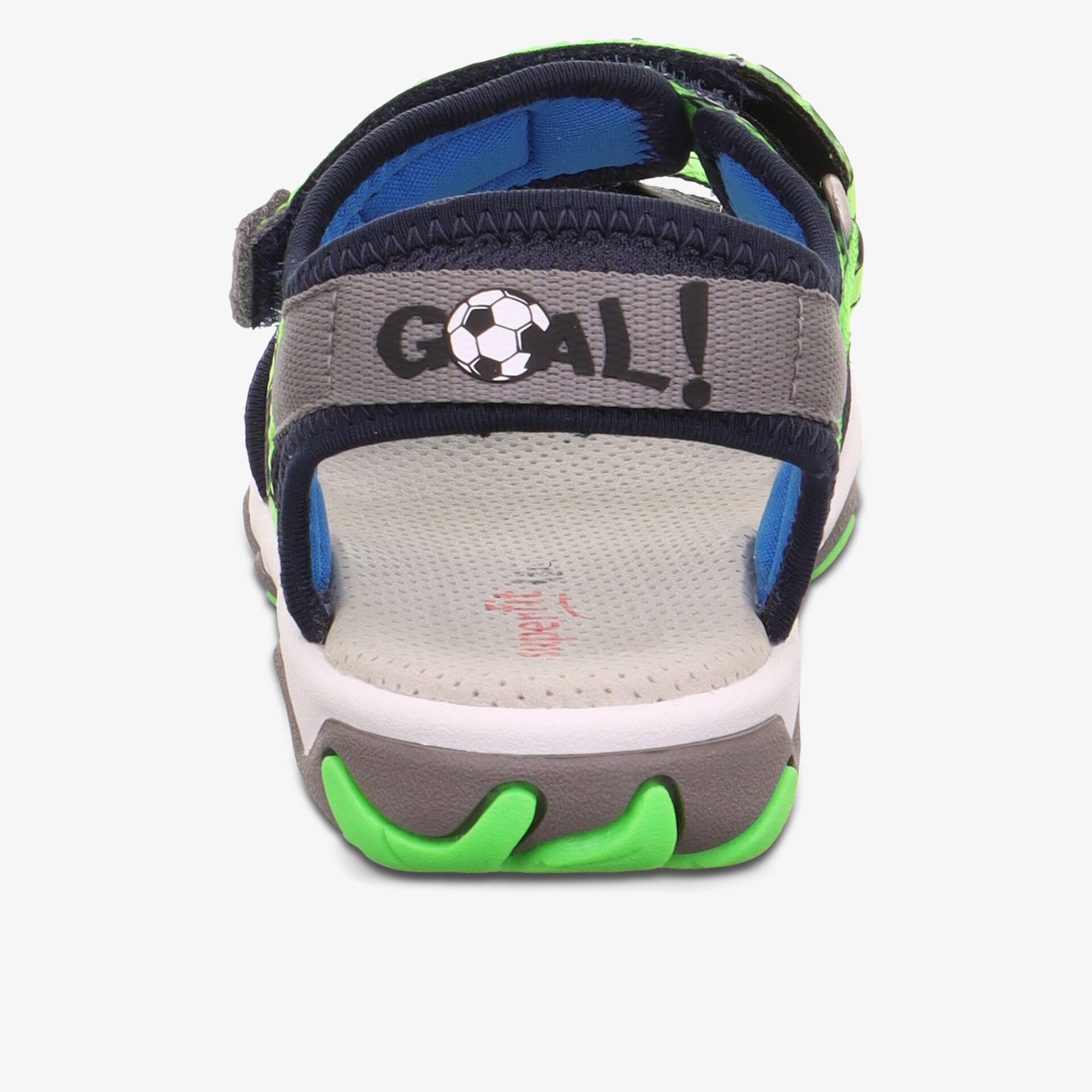 Hinteransicht sportlicher, verstellbarer Sandale mit rutschfester Sohle und komfortablem Fußbett