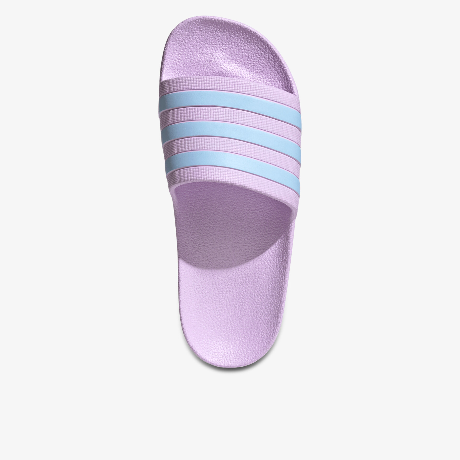 Leichte und bequeme lila Badesandale mit rutschfester Sohle und breitem Riemen mit Streifen in Pastellfarben
