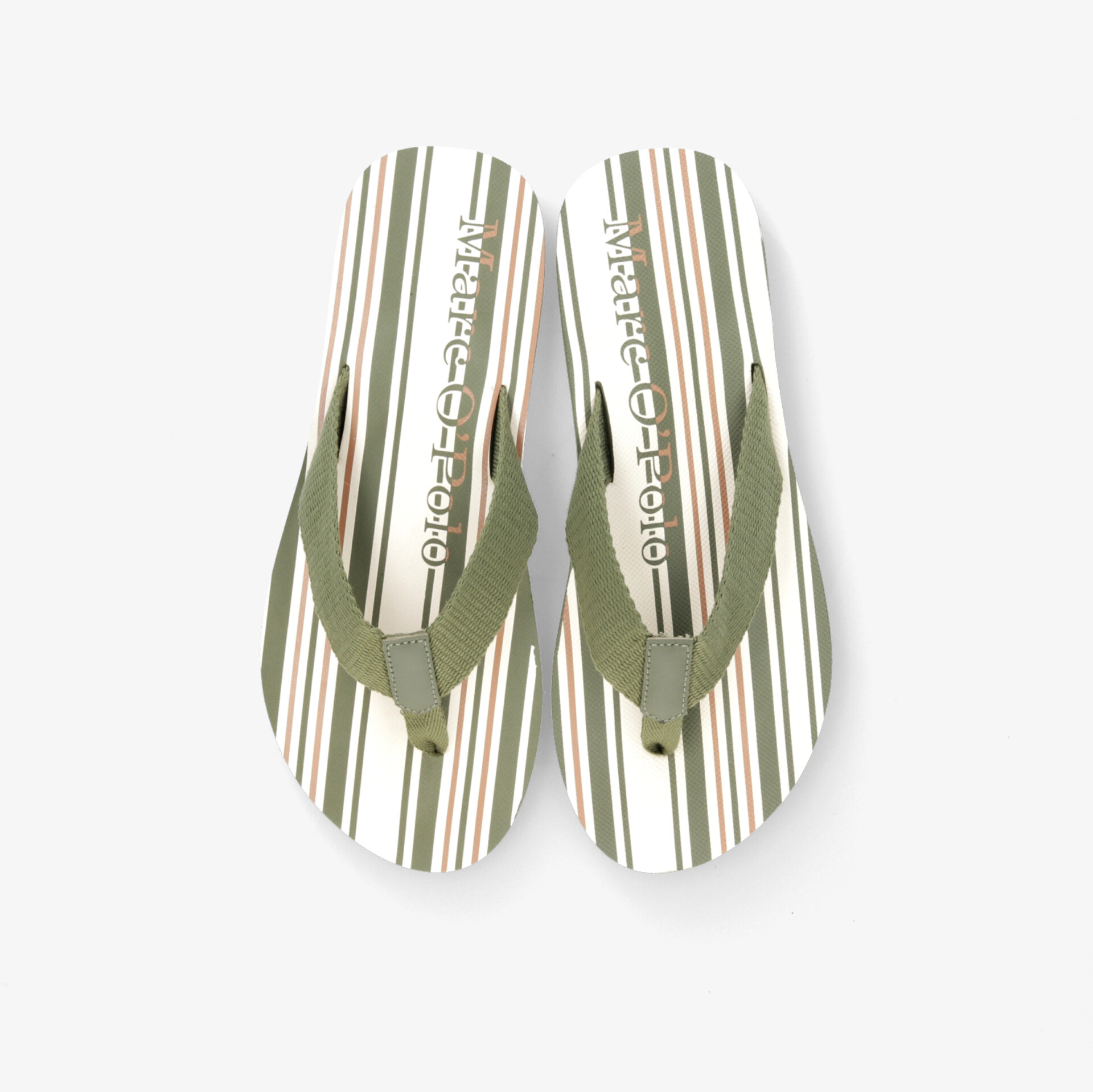 Stilvolle Flip-Flops mit grün-weißem Streifenmuster und komfortabler Passform für einen lässigen Sommerlook