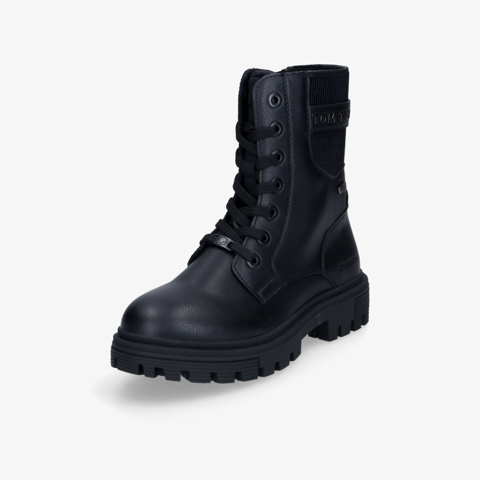 Schwarzer robuster und langlebiger Schnürstiefel mit stabiler Sohle und modernem Design