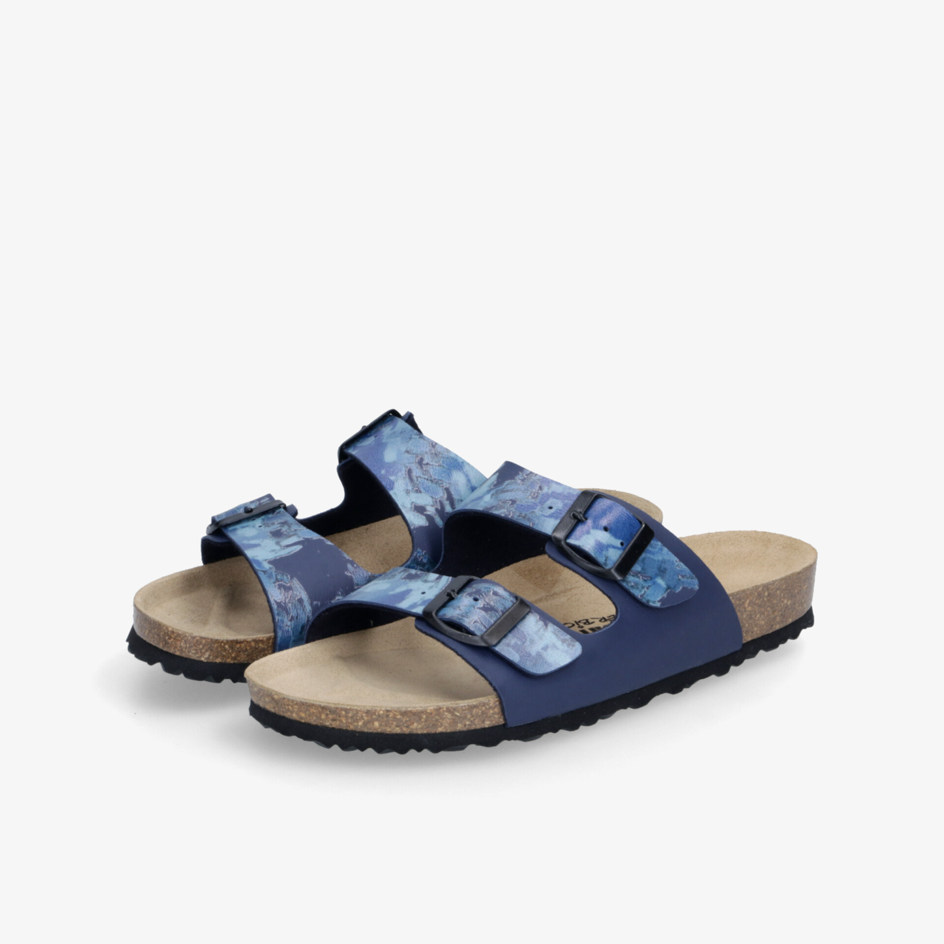 Bequeme blaue Sandalen mit verstellbaren Klettverschlüssen und rutschfester, flexibler Sohle für angenehmen Komfort