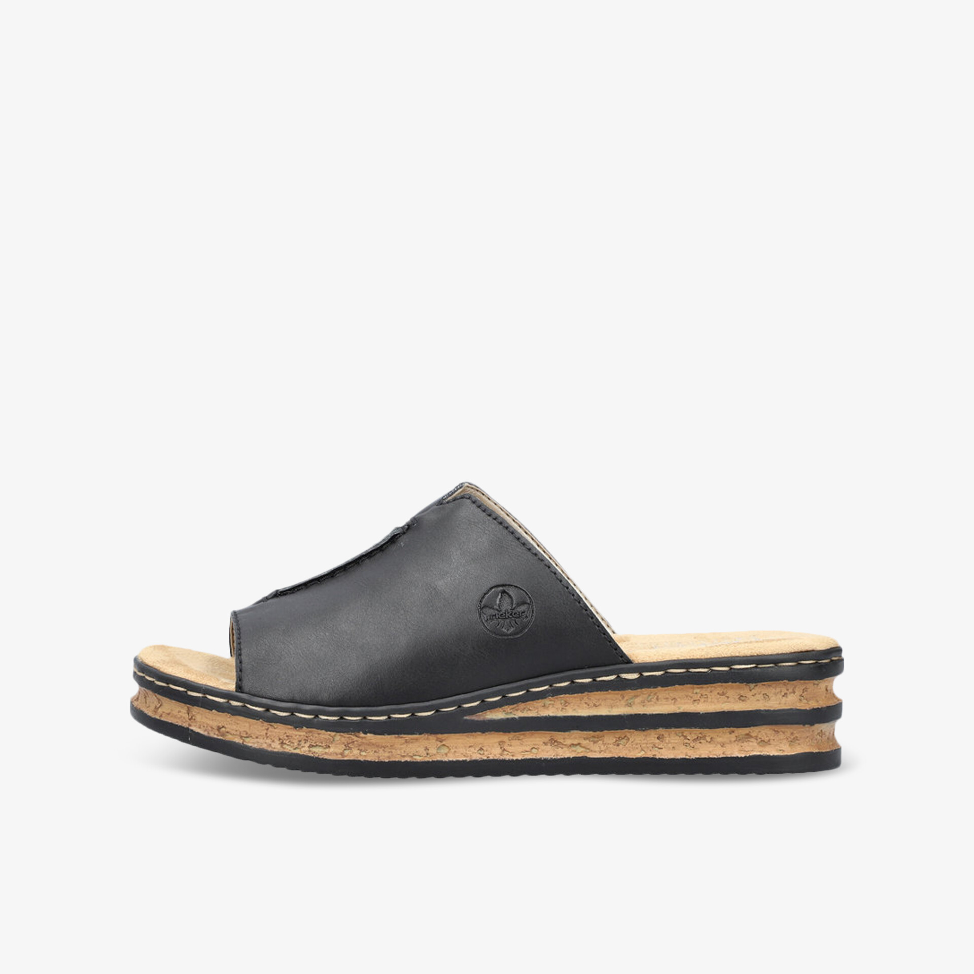 Bequeme Ledersandale mit robuster, rutschfester Sohle und gepolsterter Innensohle, offene Zehen, elegante Seitenansicht