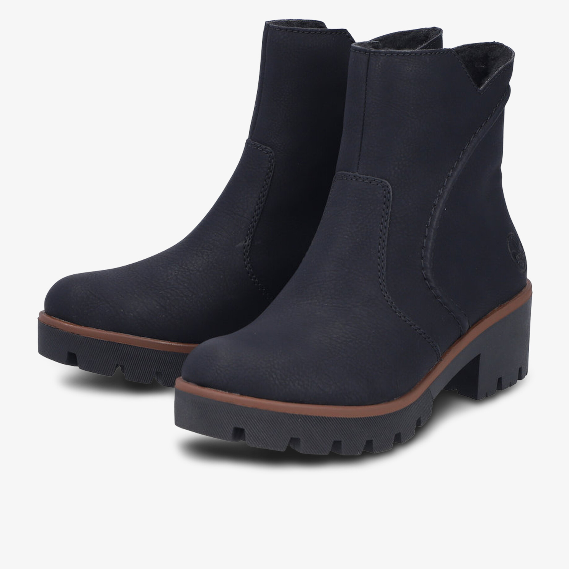 Schwarze Stiefelette mit Blockabsatz und profilierter rutschfester Sohle, modernes Design für jeden Tag