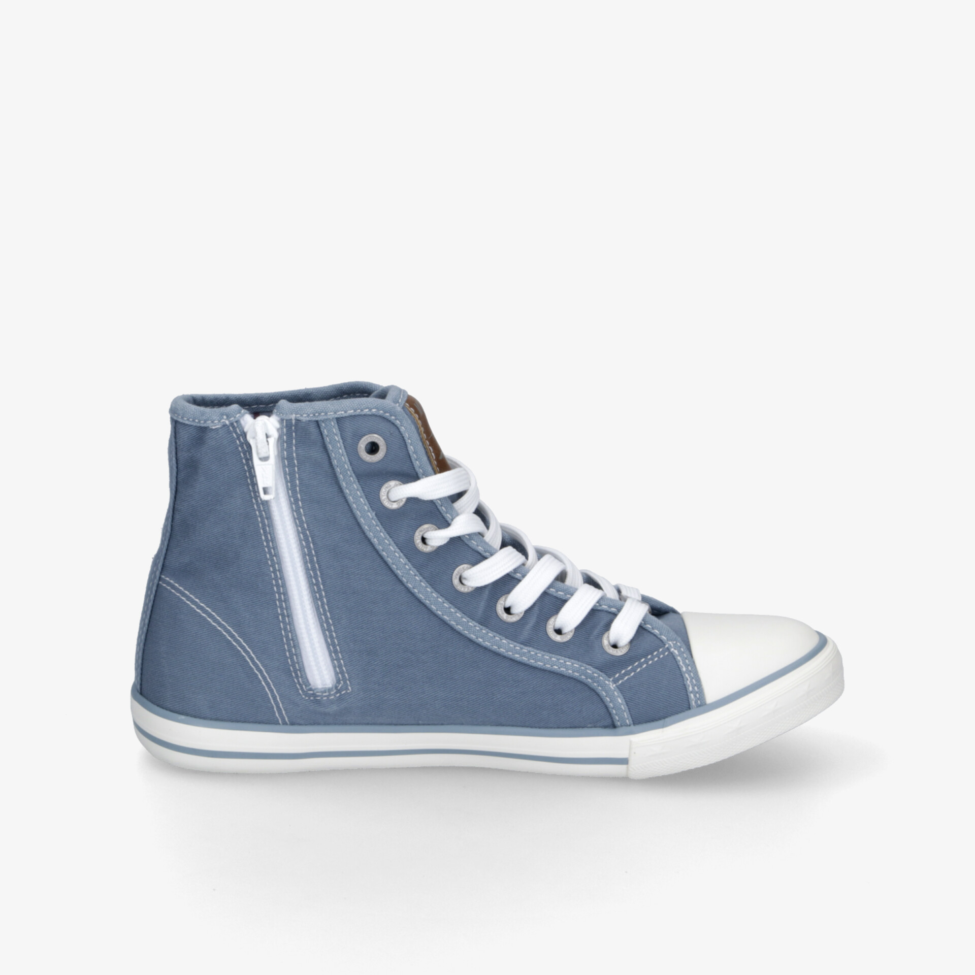 Blauer hochwertiger Sneaker mit hohem Schnitt und seitlichem Reißverschluss, sportlich und bequem gestaltet
