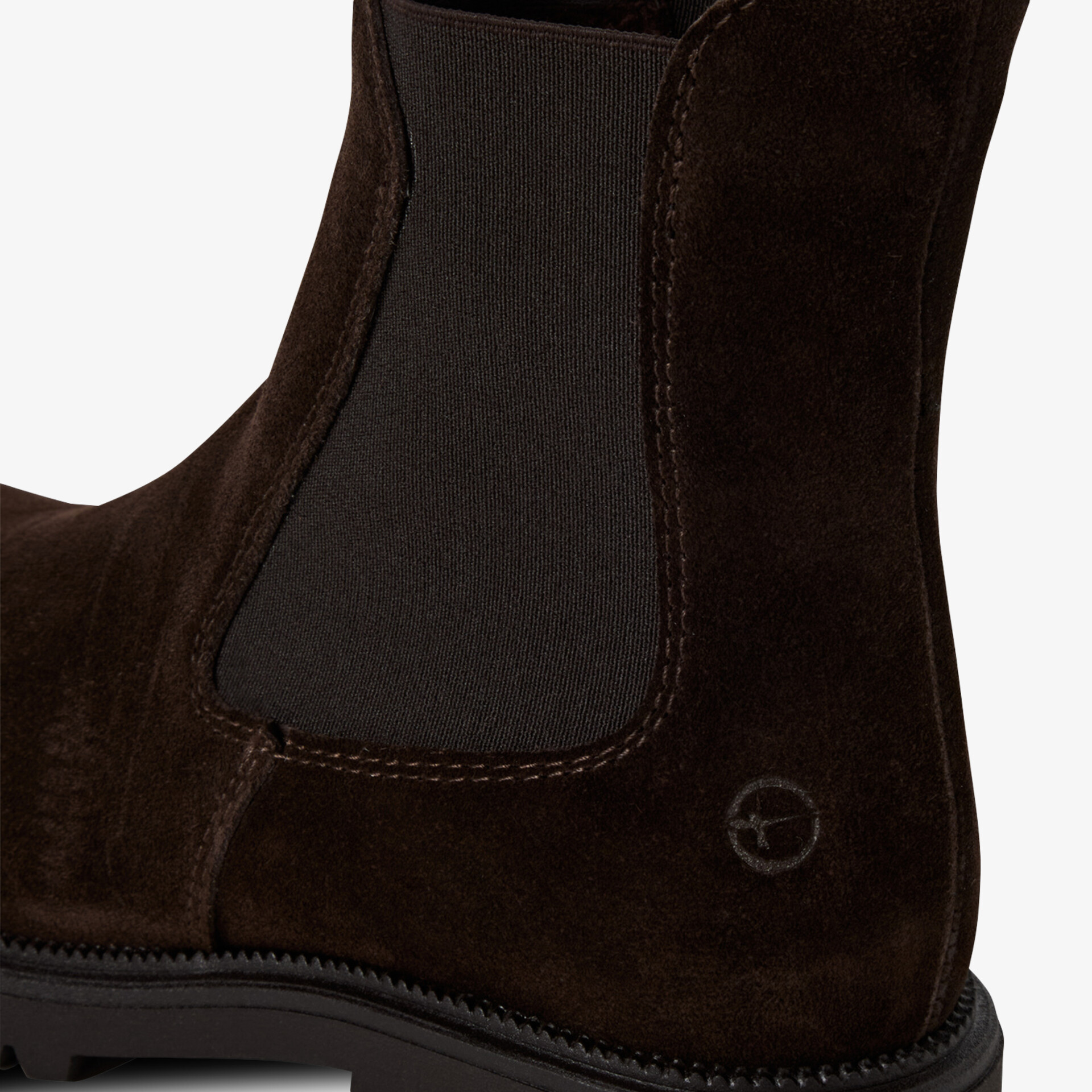 Braune Wildleder-Stiefelette mit elastischem Einsatz am Knöchel und profilierter Sohle für guten Halt