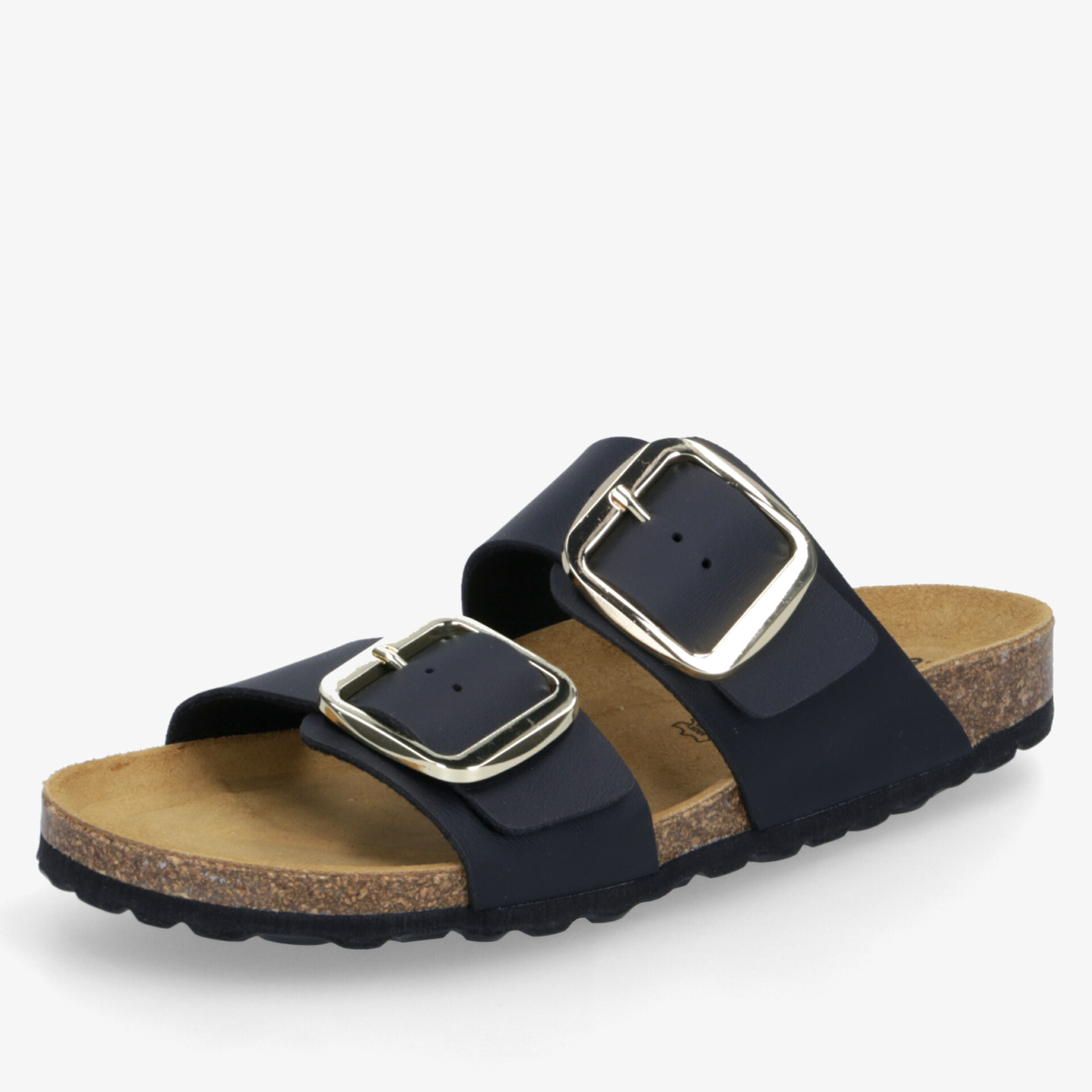 Schwarze Sandale mit zwei verstellbaren Schnallen, weicher Innensohle und rutschfester, langlebiger Sohle für hohen Tragekomfort