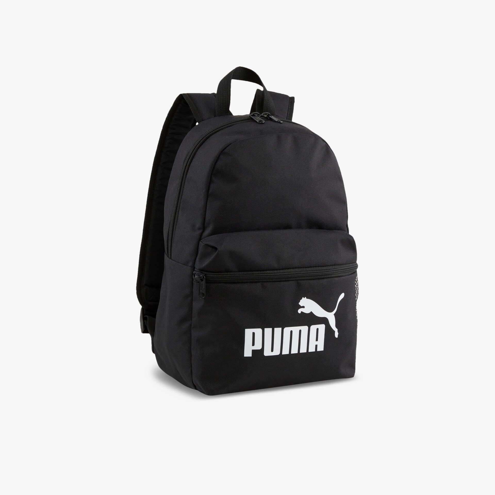 Schwarzer Puma Rucksack mit großem Hauptfach und Fronttasche, ideal für Alltag und Freizeit.