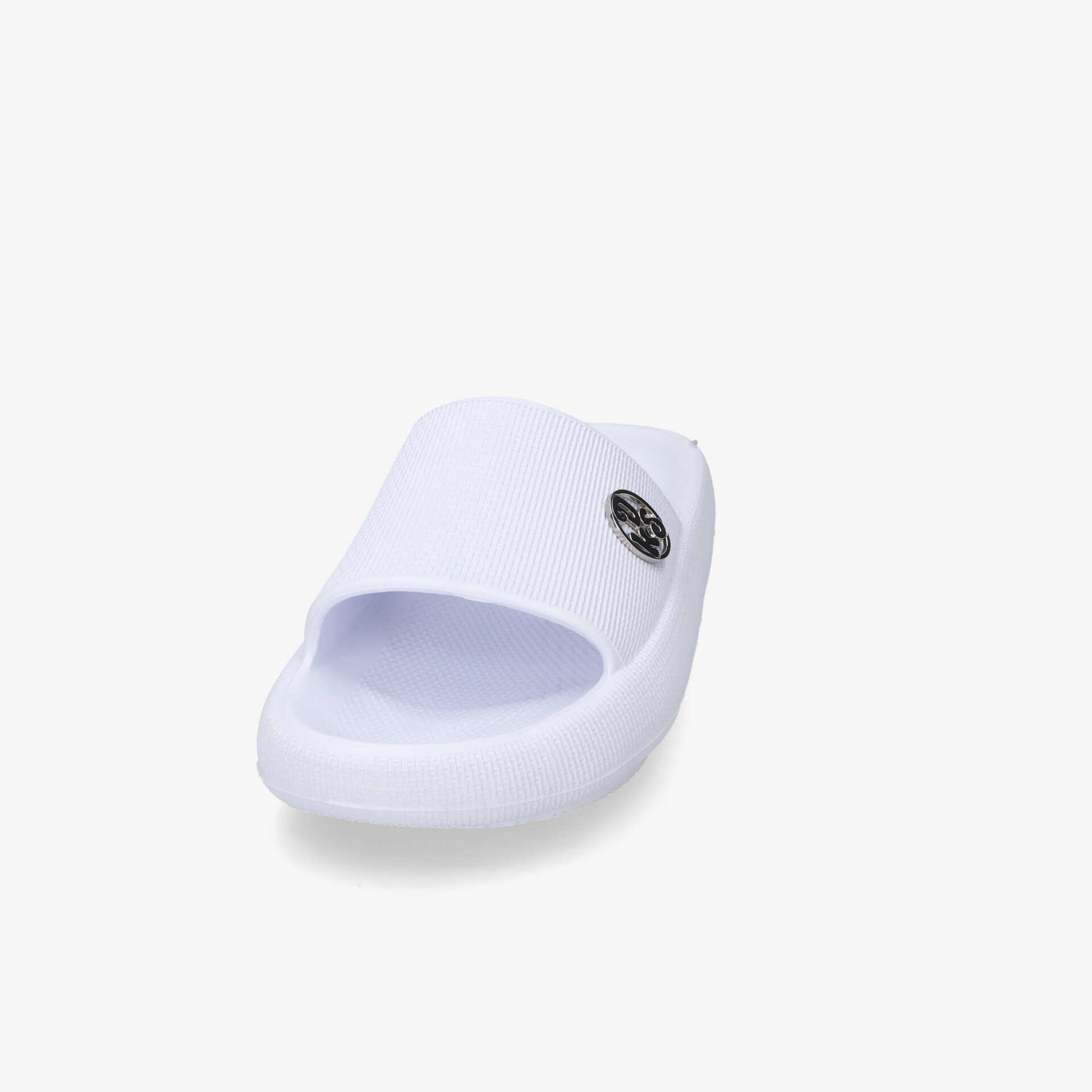 Leichte und komfortable weiße Badelatsche mit rutschfester Sohle und modernem Design