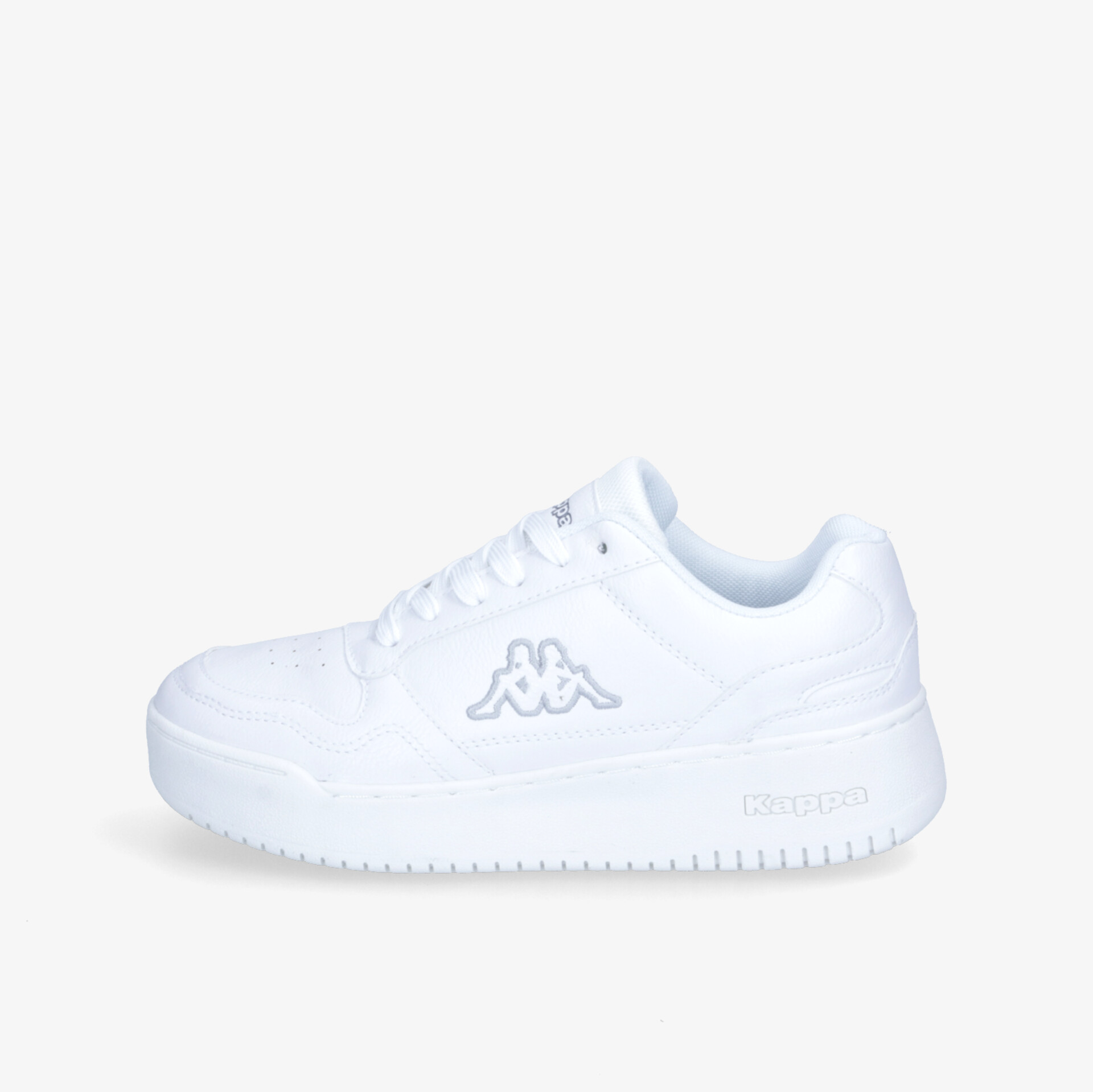 Moderner weißer Sneaker mit markantem Logo und rutschfester Sohle für optimalen Komfort und Stil.