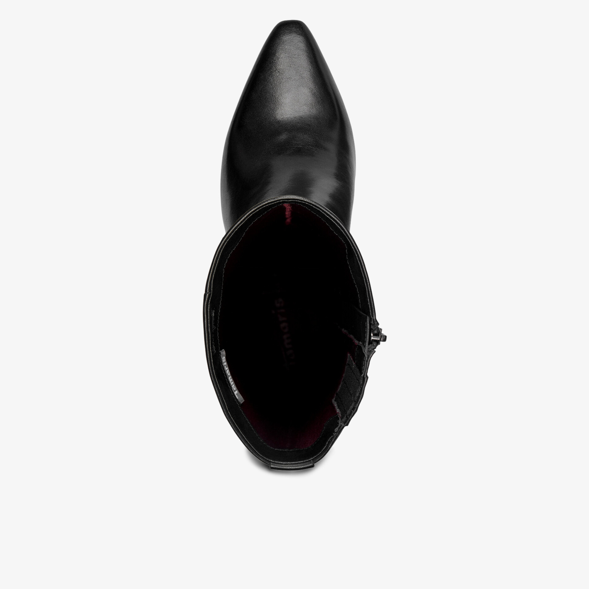 Schwarzer Schuh mit spitzer Form und hochwertigem Leder, elegant und modisch gestaltet