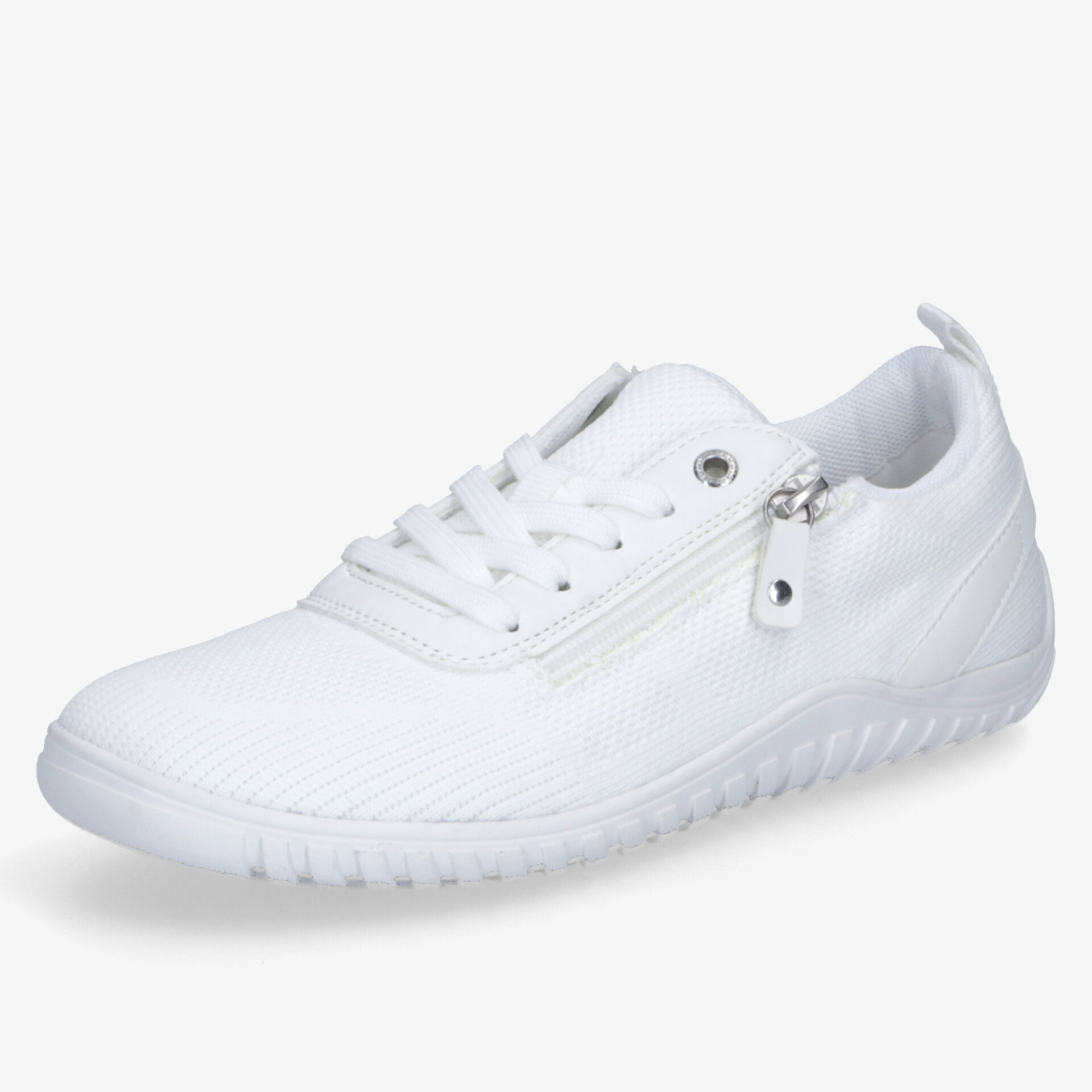 Weißer Sneaker mit Reißverschluss, leichter Sohle und sportlichem, bequemem Design perfekt für Alltag und Freizeit