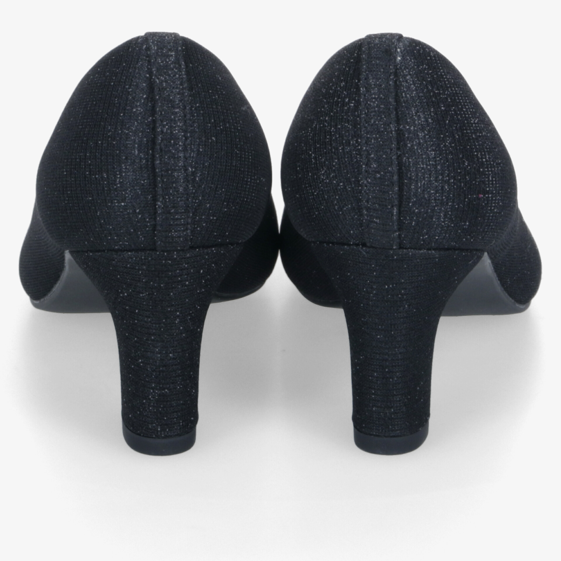 Elegante schwarze Pumps mit mittelhohem Absatz und edler Textur in klassischem Design.