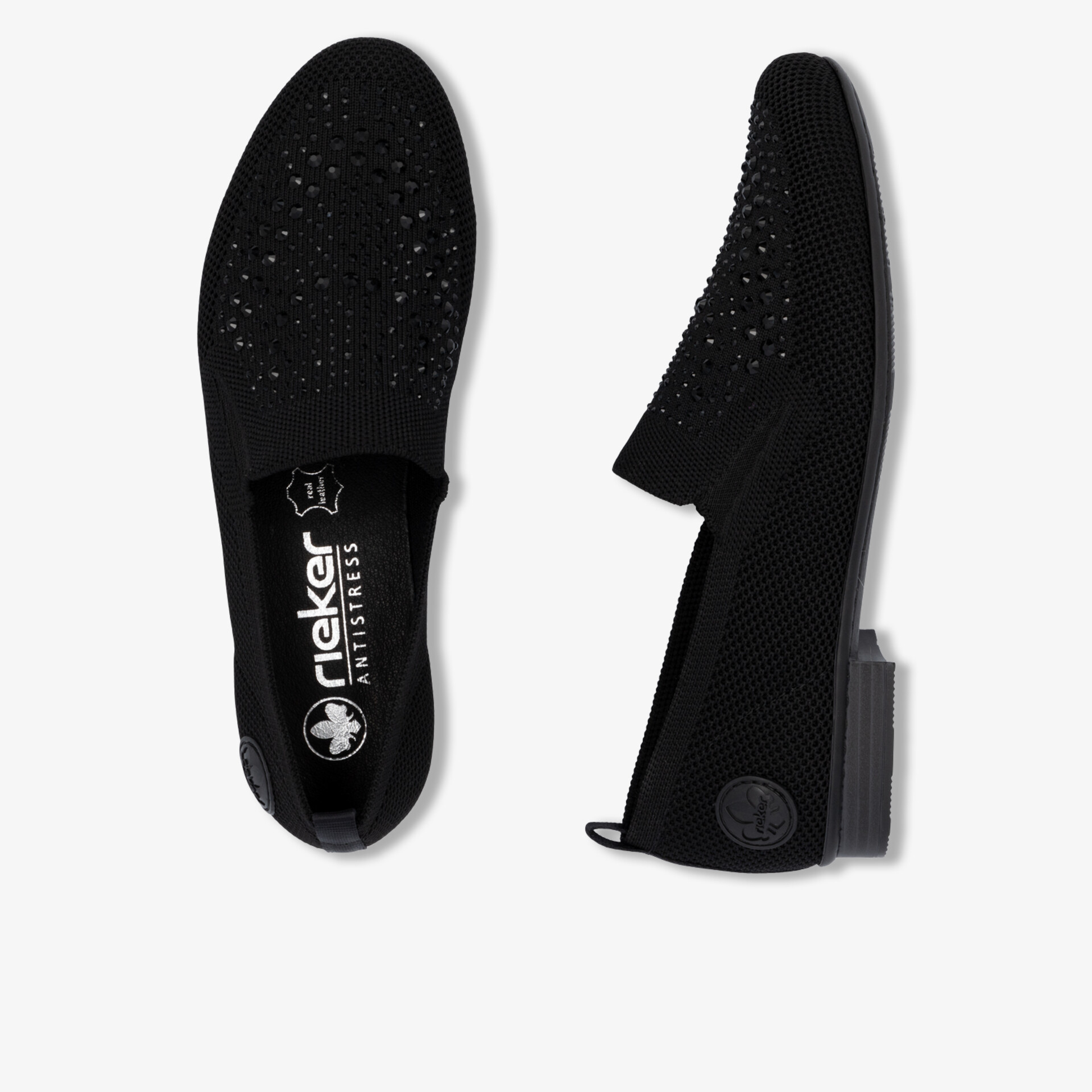Elegante schwarze Slipper mit glitzernden Details und komfortabler Sohle, modisch und bequem für vielseitigen Einsatz