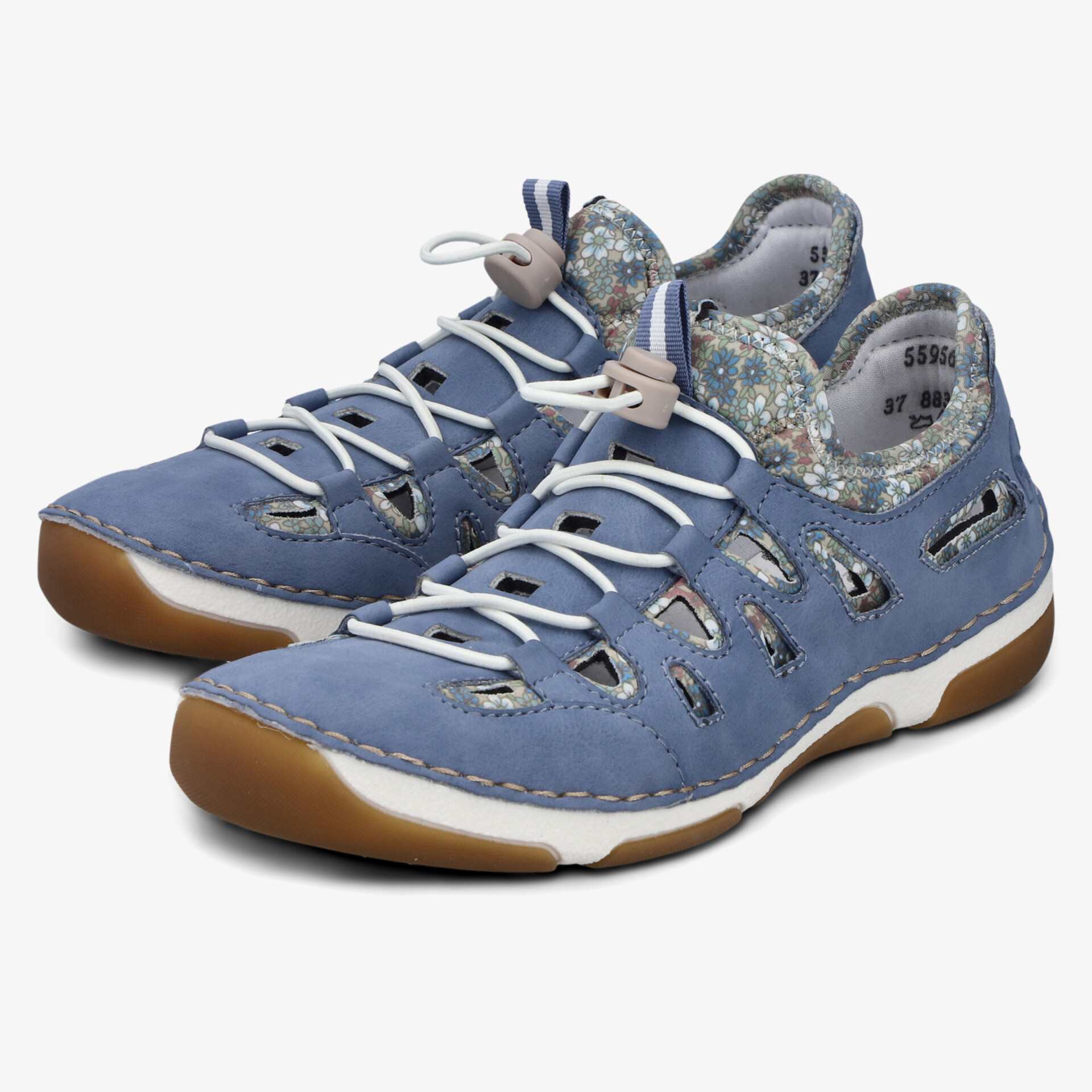 Bequeme und flexible blau-graue Schuhe mit rutschfester Sohle und attraktiver Schnürung für vielseitigen Einsatz