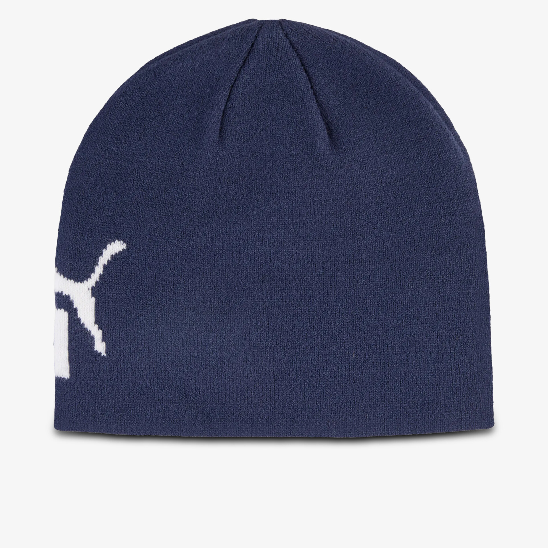 Warme Strickmütze mit elastischem Bund und sportlichem Kontrastlogo für kalte Tage