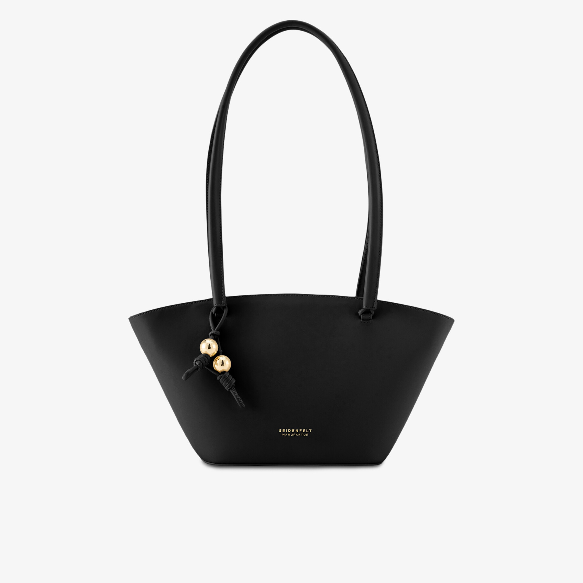 Elegante schwarze Tasche mit schlichter Form und praktischen Tragehenkeln für vielseitigen Einsatz