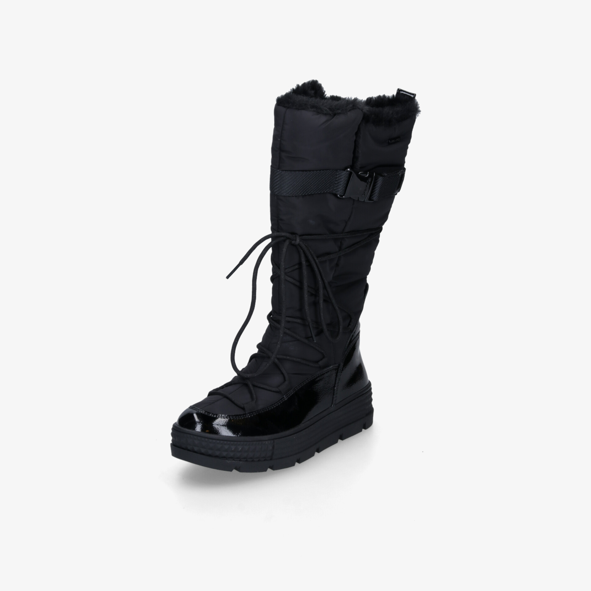 Robuster schwarzer Winterstiefel mit warmem Futter, rutschfester Sohle und hohem Schaft für optimalen Schutz