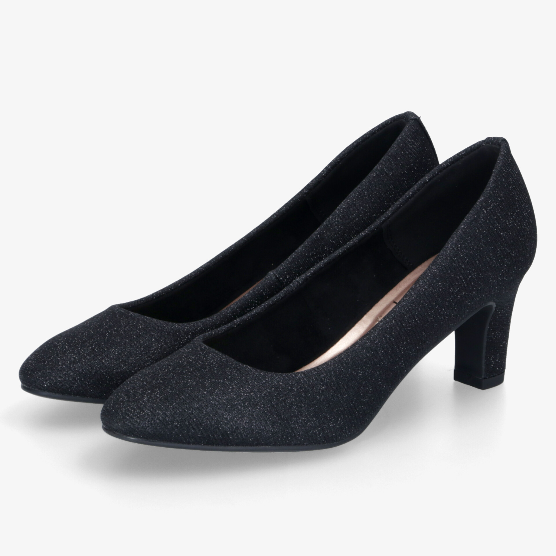 Elegante schwarze Pumps mit mittlerem Absatz, ideal für formelle Anlässe und vielseitige Outfit-Kombinationen.