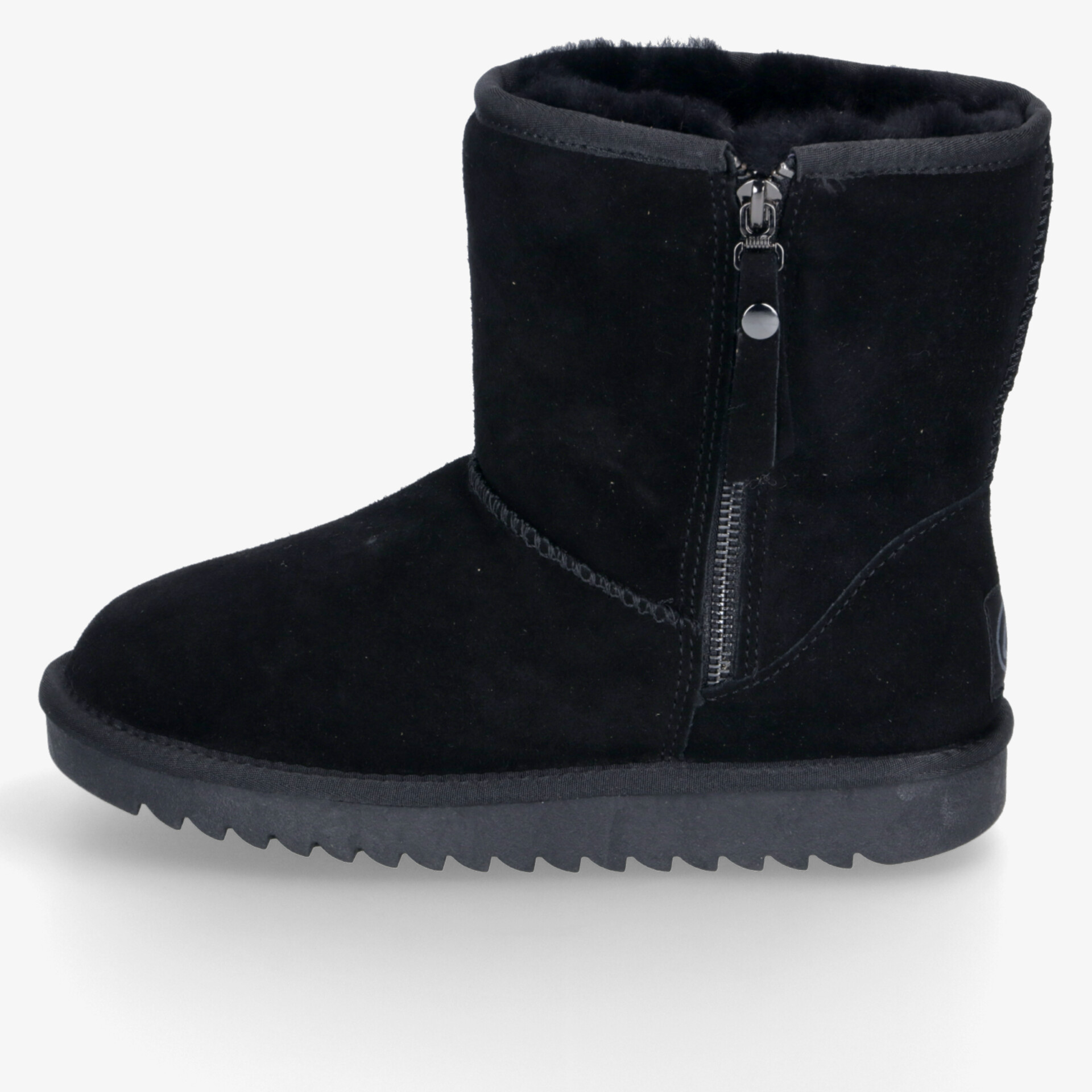 Warmer schwarzer Winterstiefel mit seitlichem Reißverschluss und rutschfester Sohle für komfortablen Halt