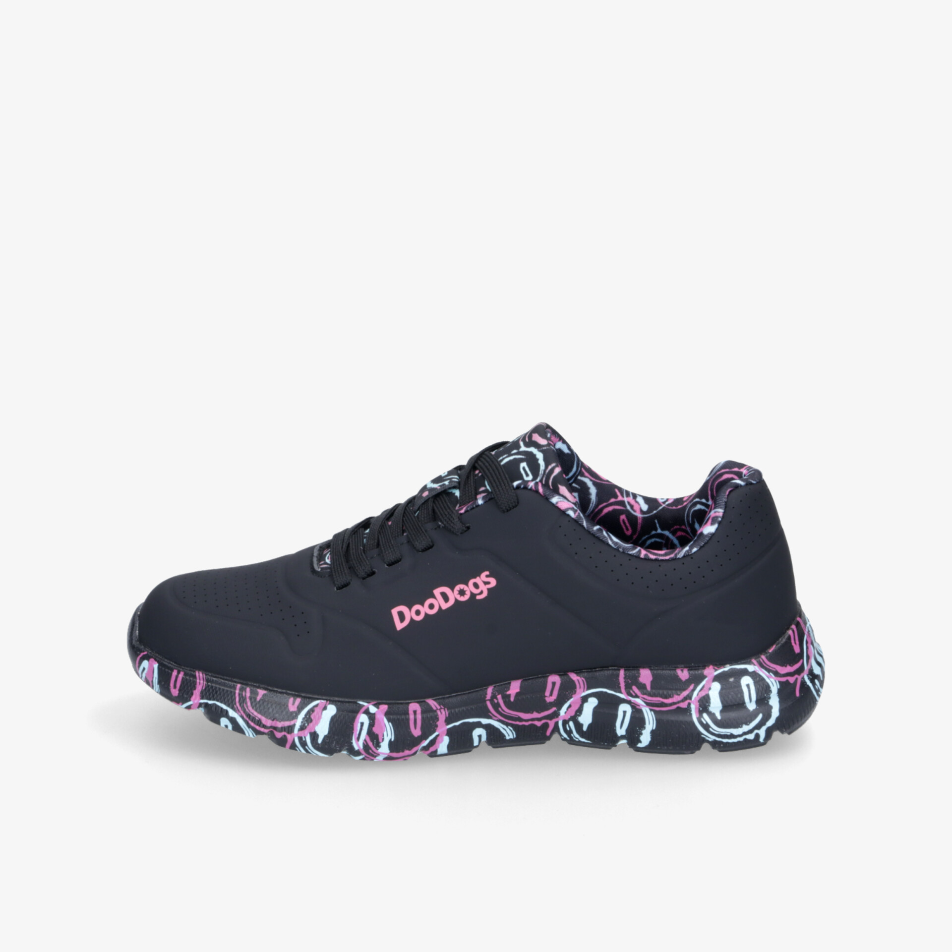 Sportlicher leichter Schuh mit gepolstertem Kragen und flexibler Sohle in schwarz und pink, ideal für hohen Tragekomfort