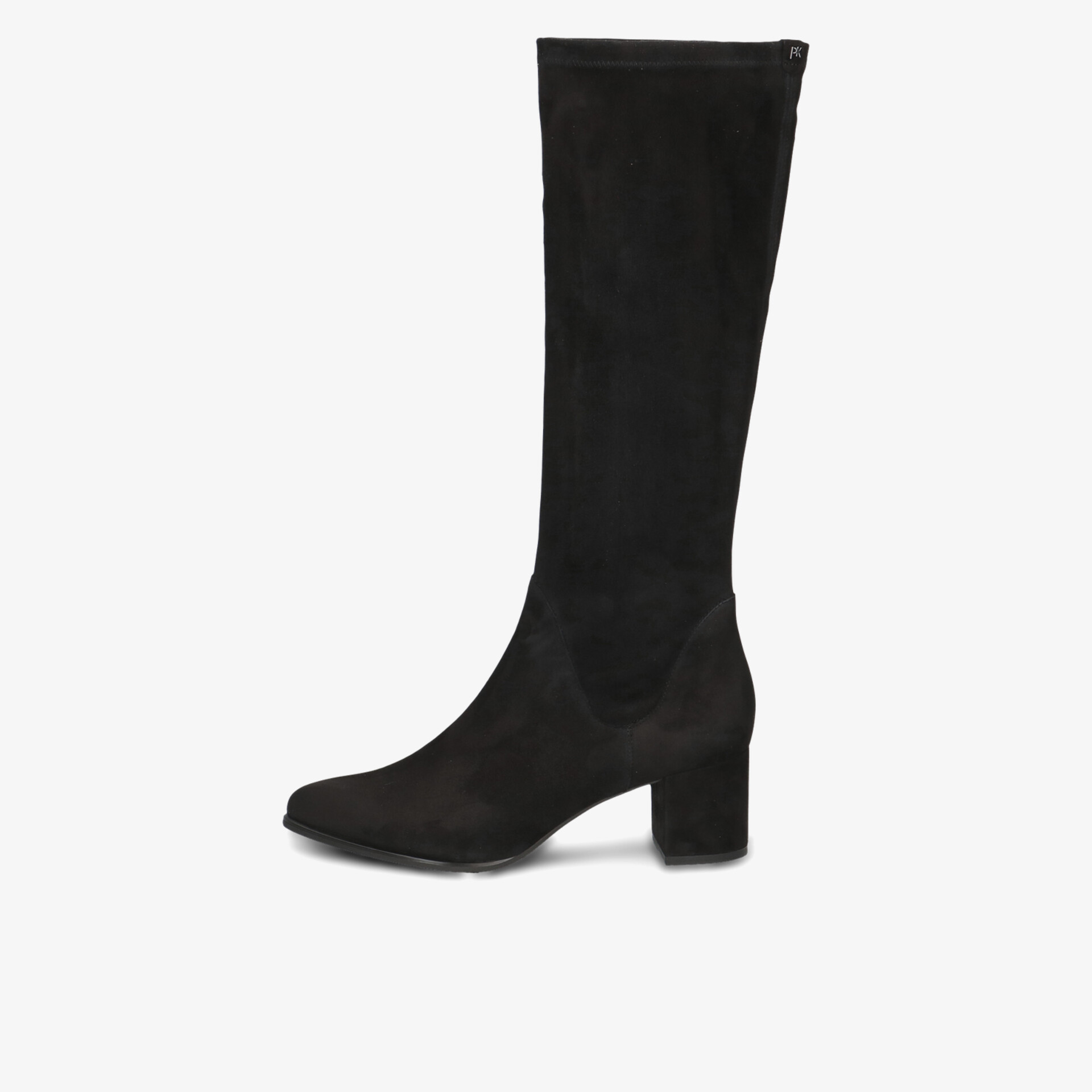 Eleganter schwarzer Stiefel mit hohem Schaft und stabilem Blockabsatz für komfortables Tragen
