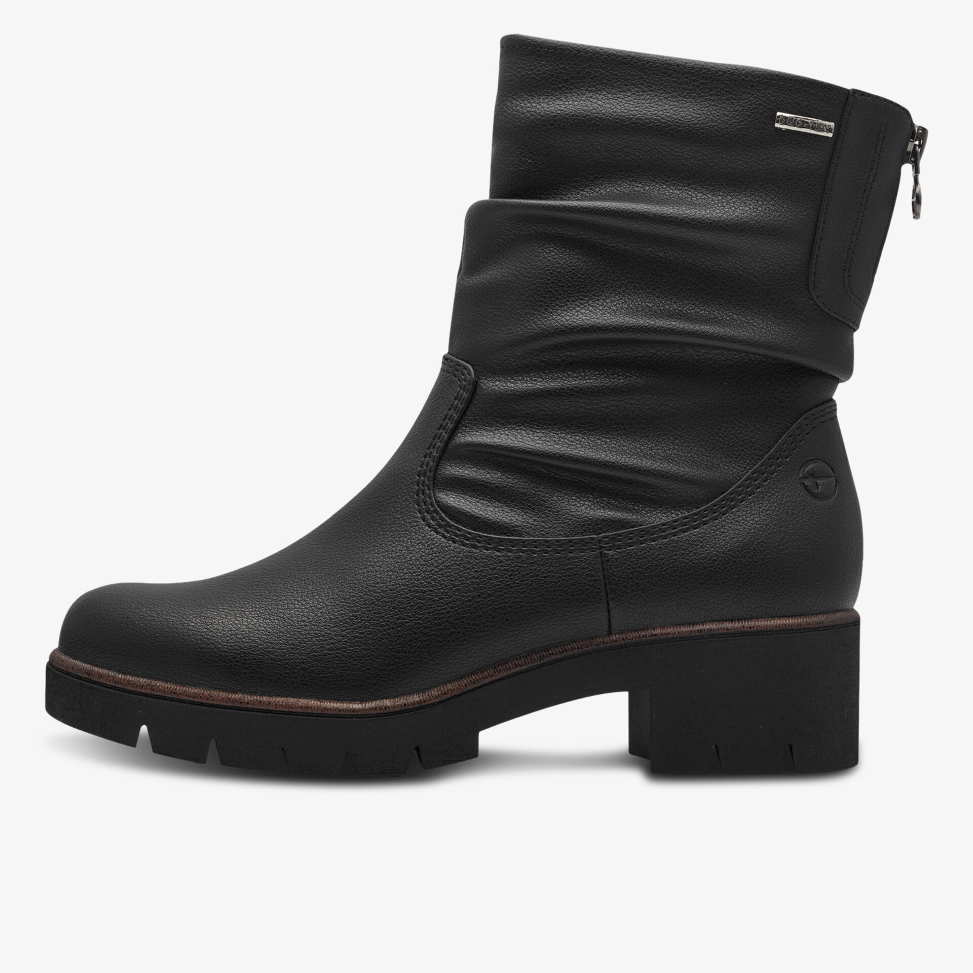 Schwarzer Stiefel mit weichem Obermaterial, praktischem seitlichen Reißverschluss und komfortablem Blockabsatz für sicheren Halt