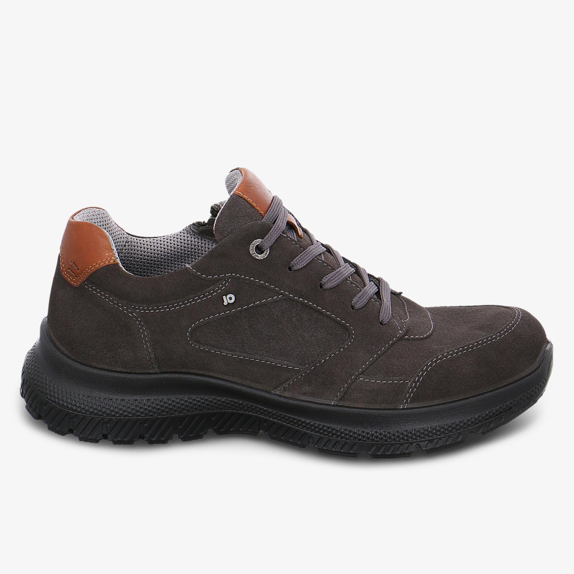 Seitliche Ansicht eines bequemen und robusten Sneakers mit Schnürverschluss und gepolstertem Kragen