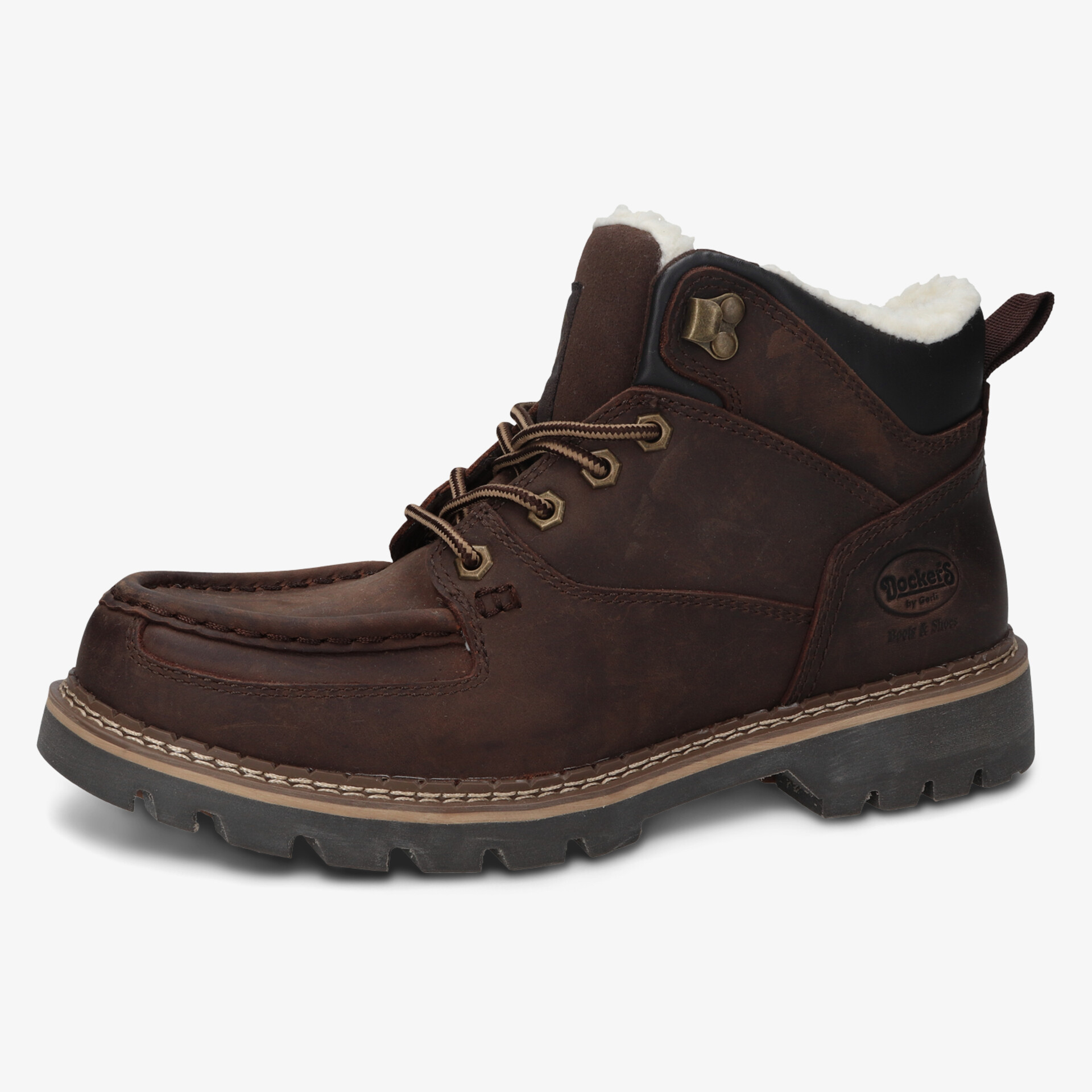 Robuster brauner Winter-Schuh mit warmem Futter und rutschfester Profilsohle, bequem und strapazierfähig